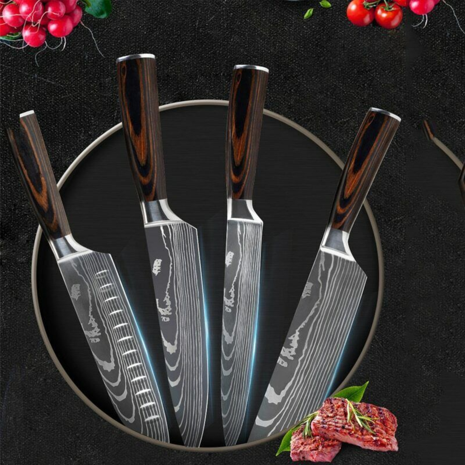 Damascus Pattern Kitchen Knife 10-Piece Set