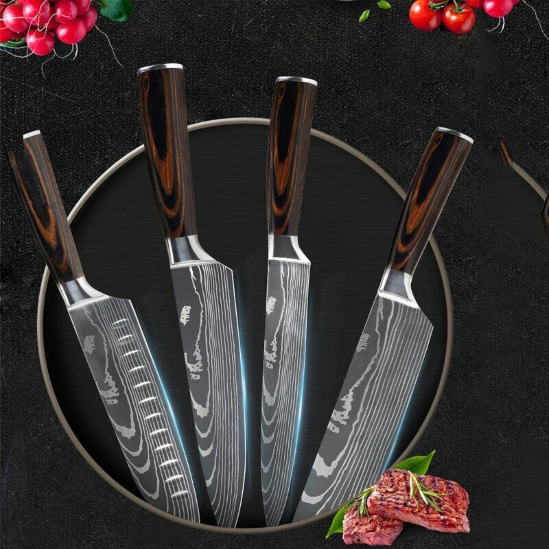 Damascus Pattern Kitchen Knife 10-Piece Set