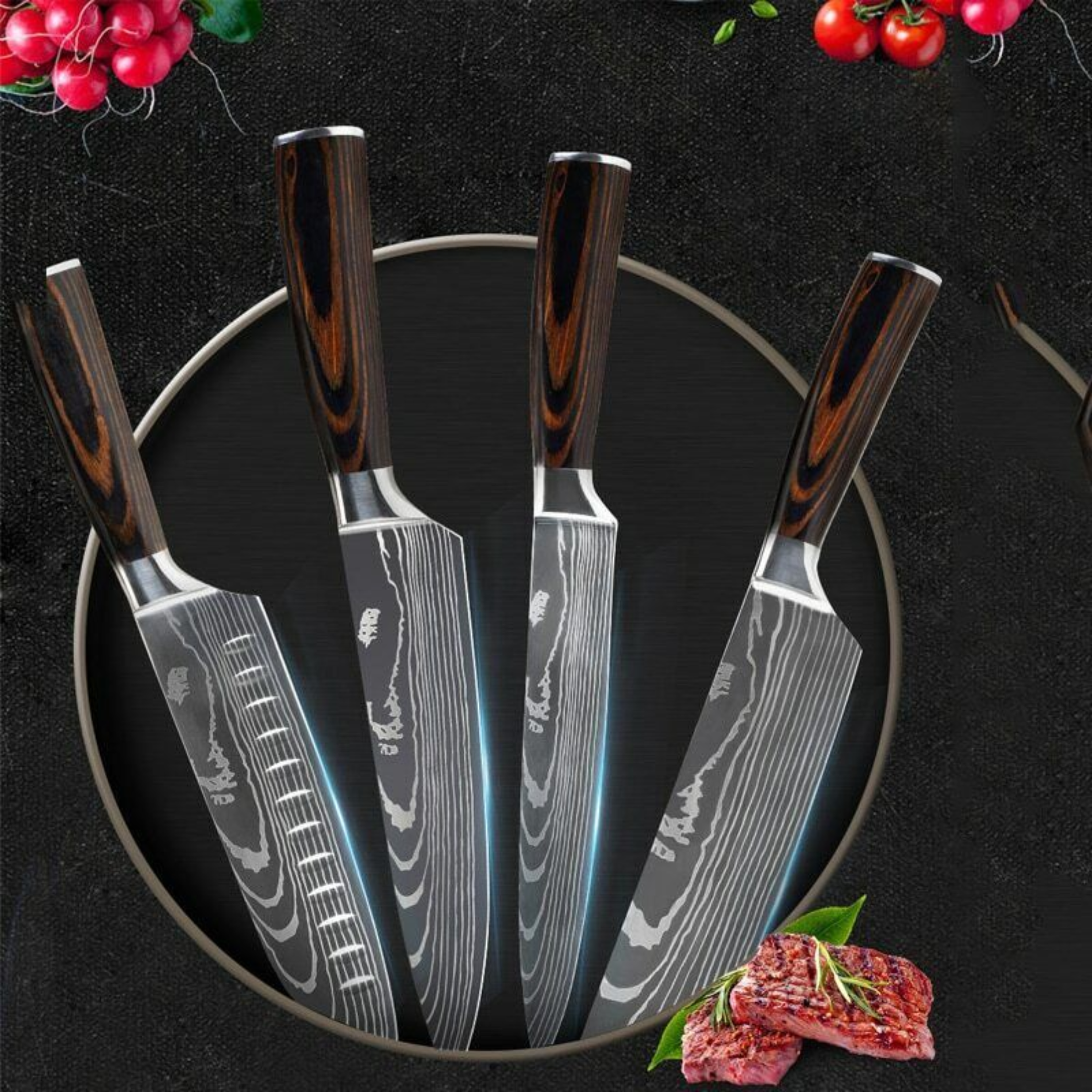 10-Piece Damascus Pattern Kitchen Knife Set