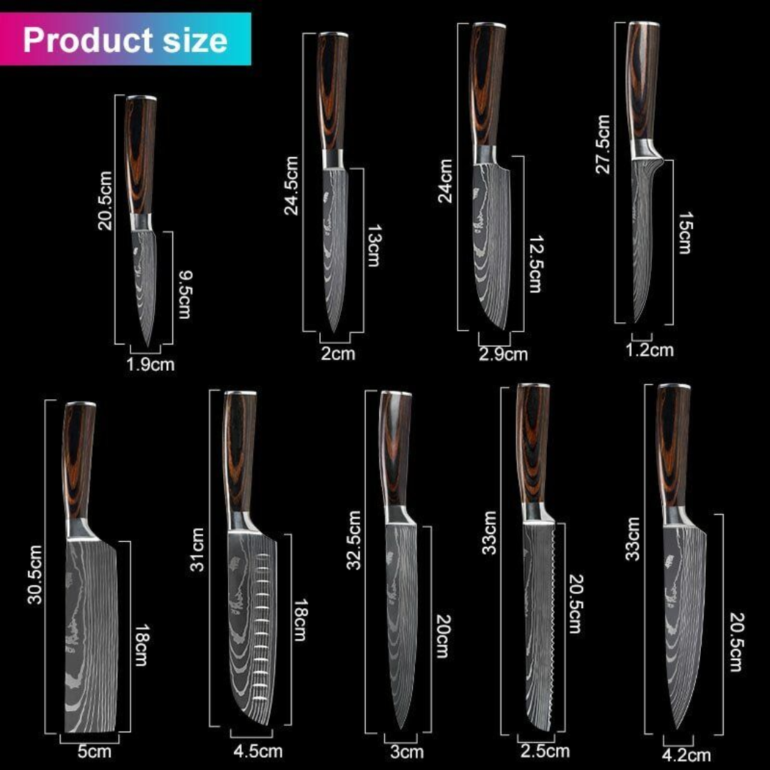 Damascus Pattern Kitchen Knife 10-Piece Set