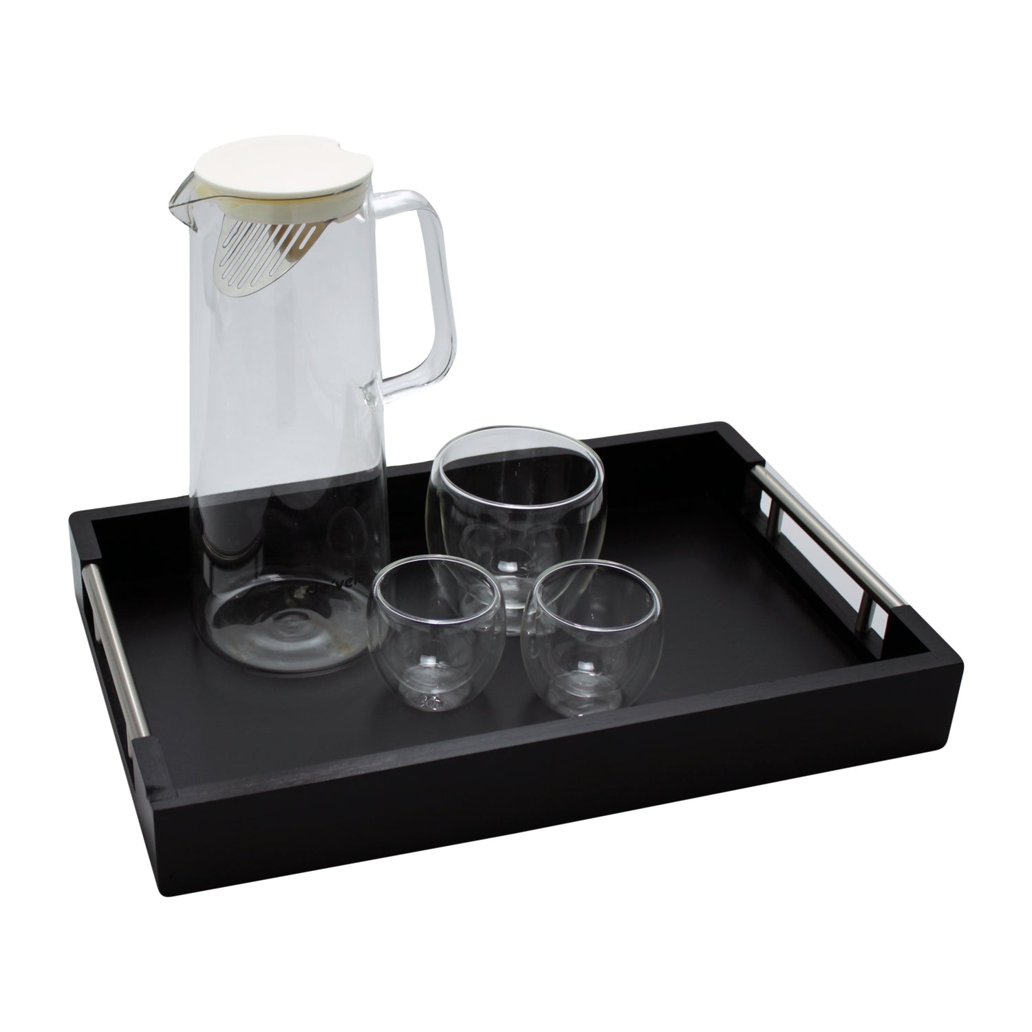 Bamboo Modern Serving Tray with Metal Handles (Set of 2)