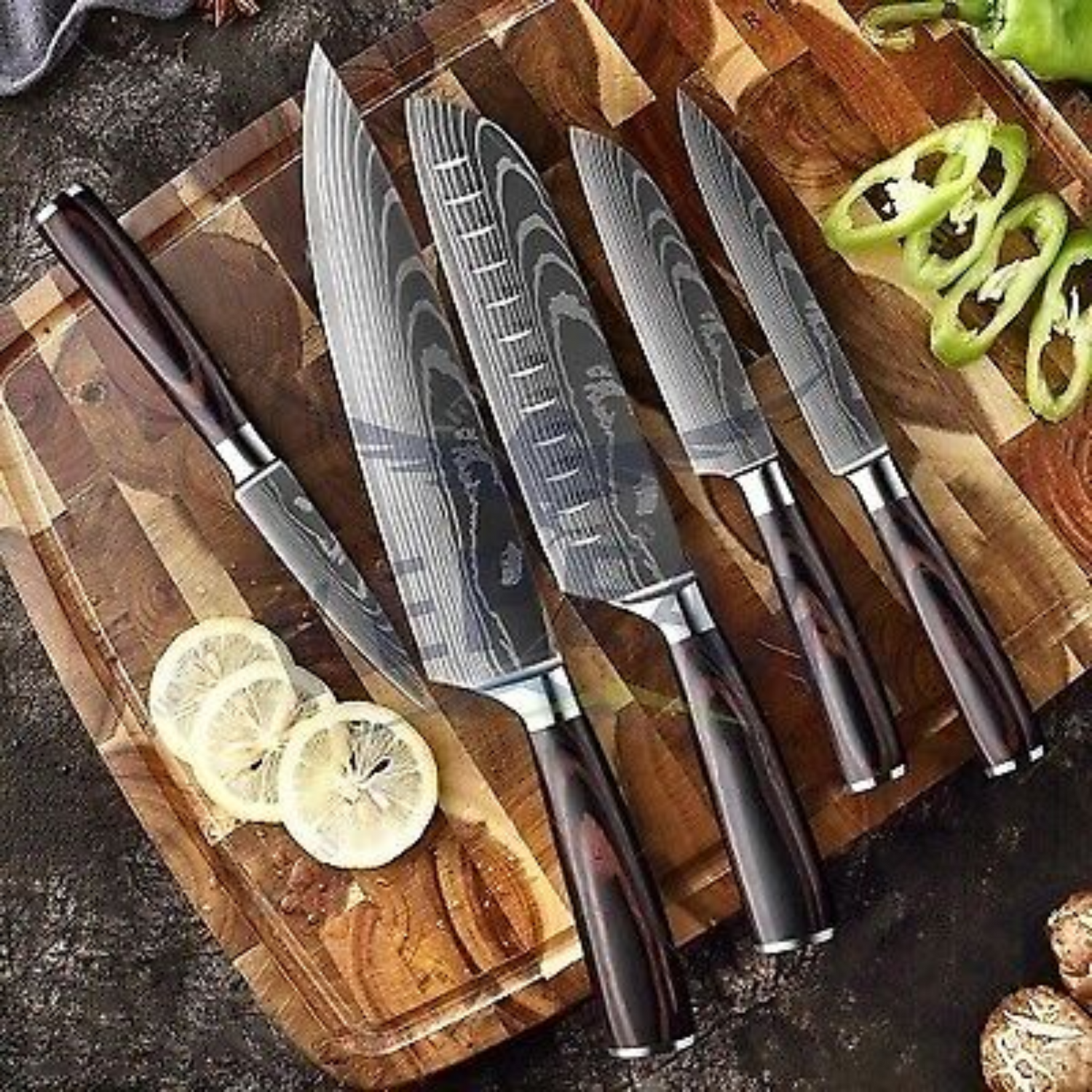 Damascus Pattern Kitchen Knife 10-Piece Set