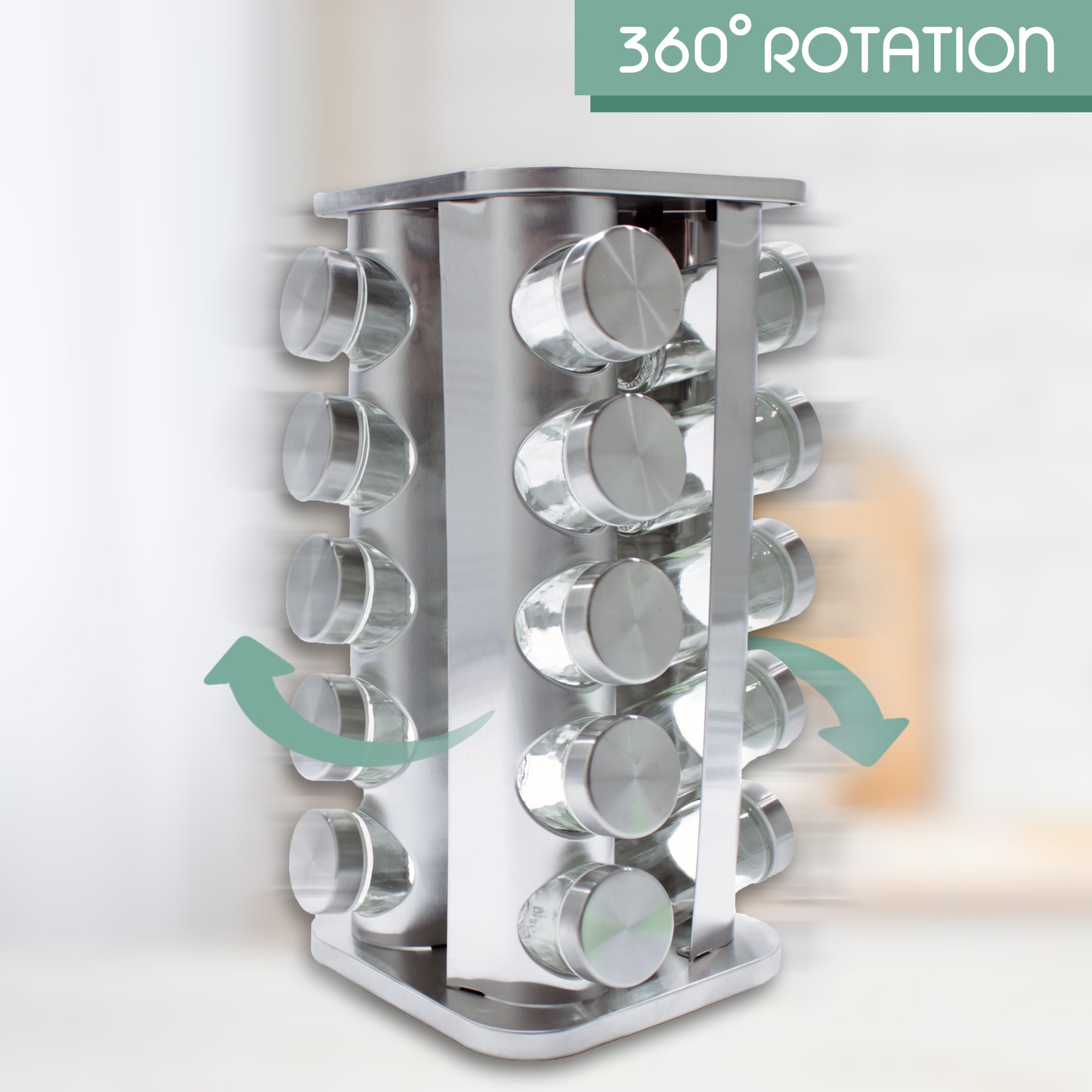 Square Revolving Spice Rack With 20 Jars.