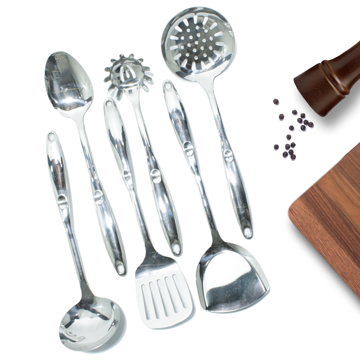 7-Piece Chrome Silver Kitchen Utensil Set, SS201