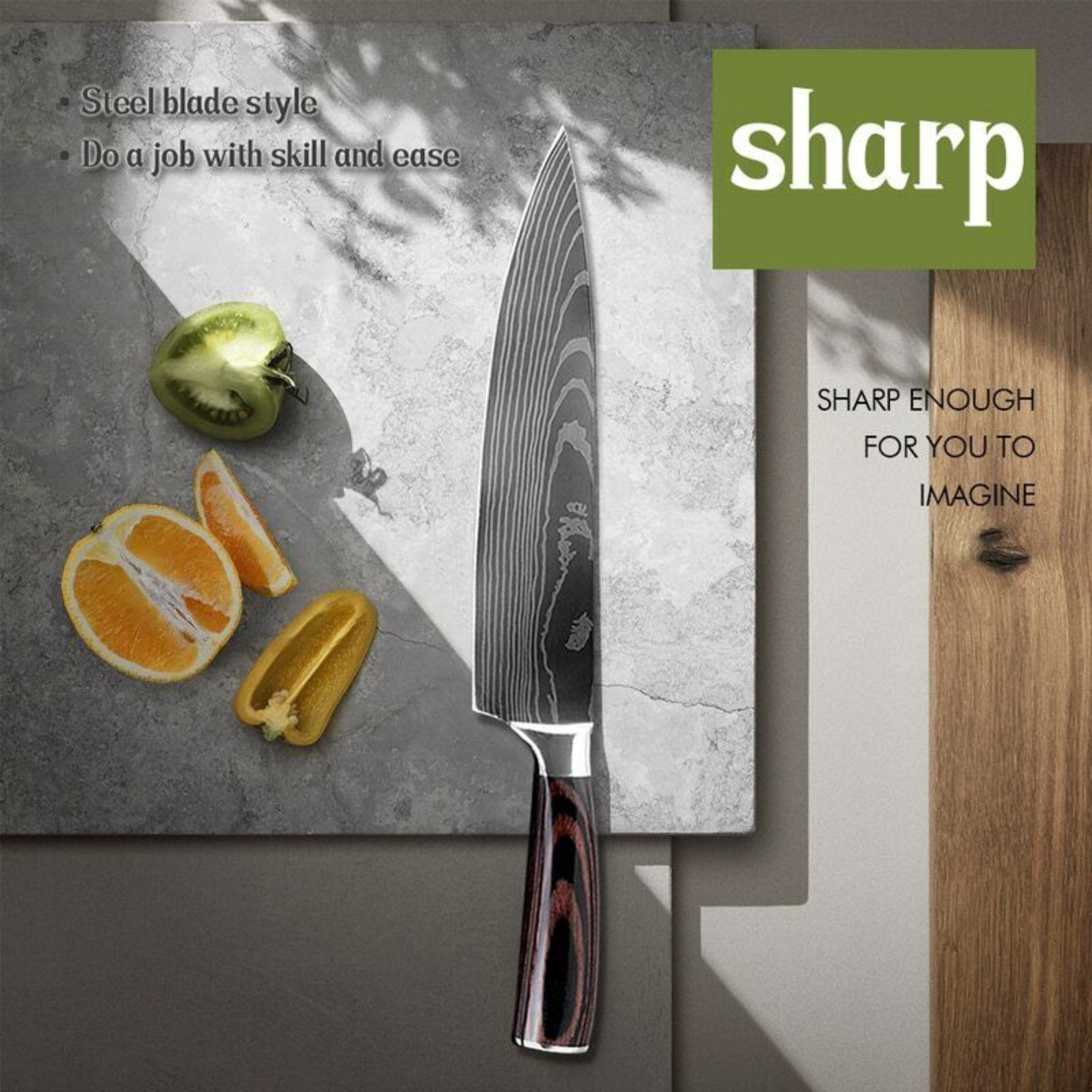 Damascus Pattern Kitchen Knife 10-Piece Set