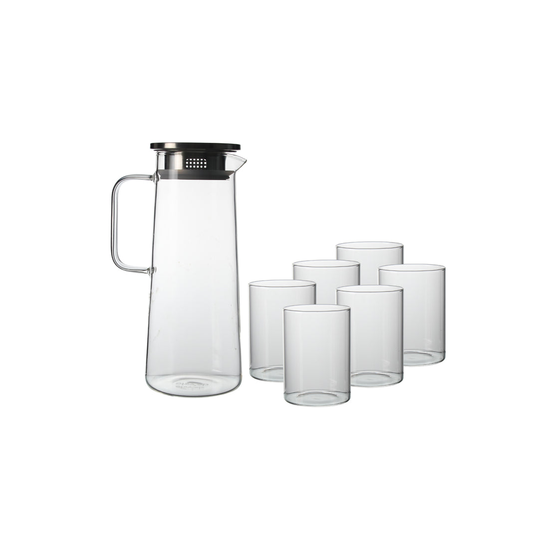 7-Piece Glass Pitcher Set (with Straining Lid, Handle) and 6 Glasses