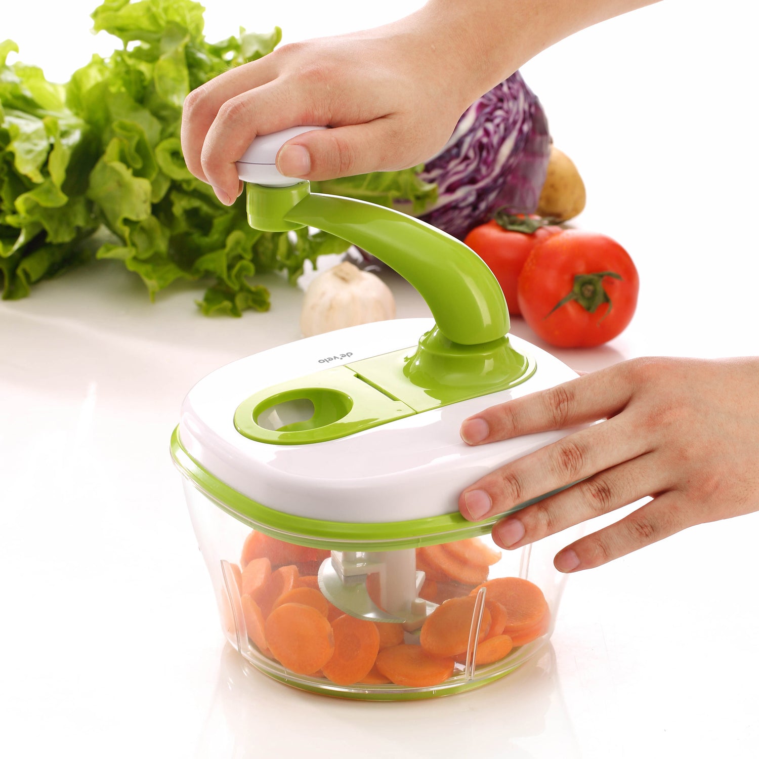 Hand Crank Food Processor with Stainless Steel Blades