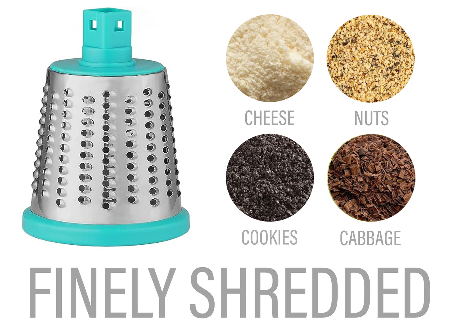 Rotary Cheese Grater with Suction-Cup Base and 3 Interchangeable Blades
