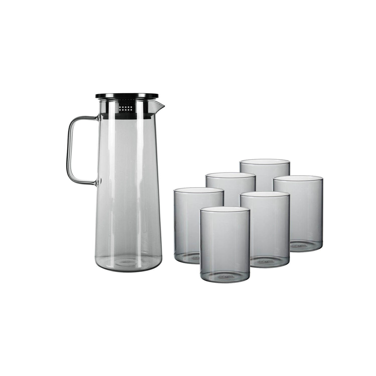 7-Piece Glass Pitcher Set (with Straining Lid, Handle) and 6 Glasses