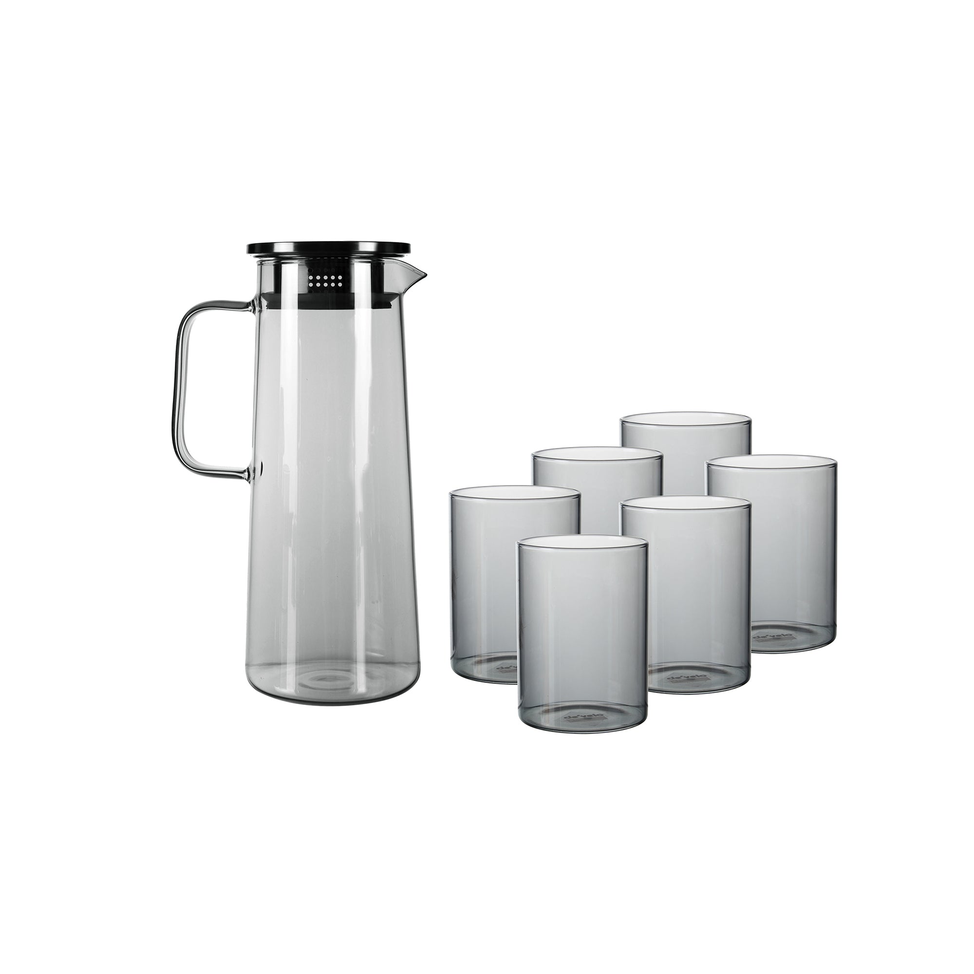 7-Piece Glass Pitcher Set (with Straining Lid, Handle) and 6 Glasses