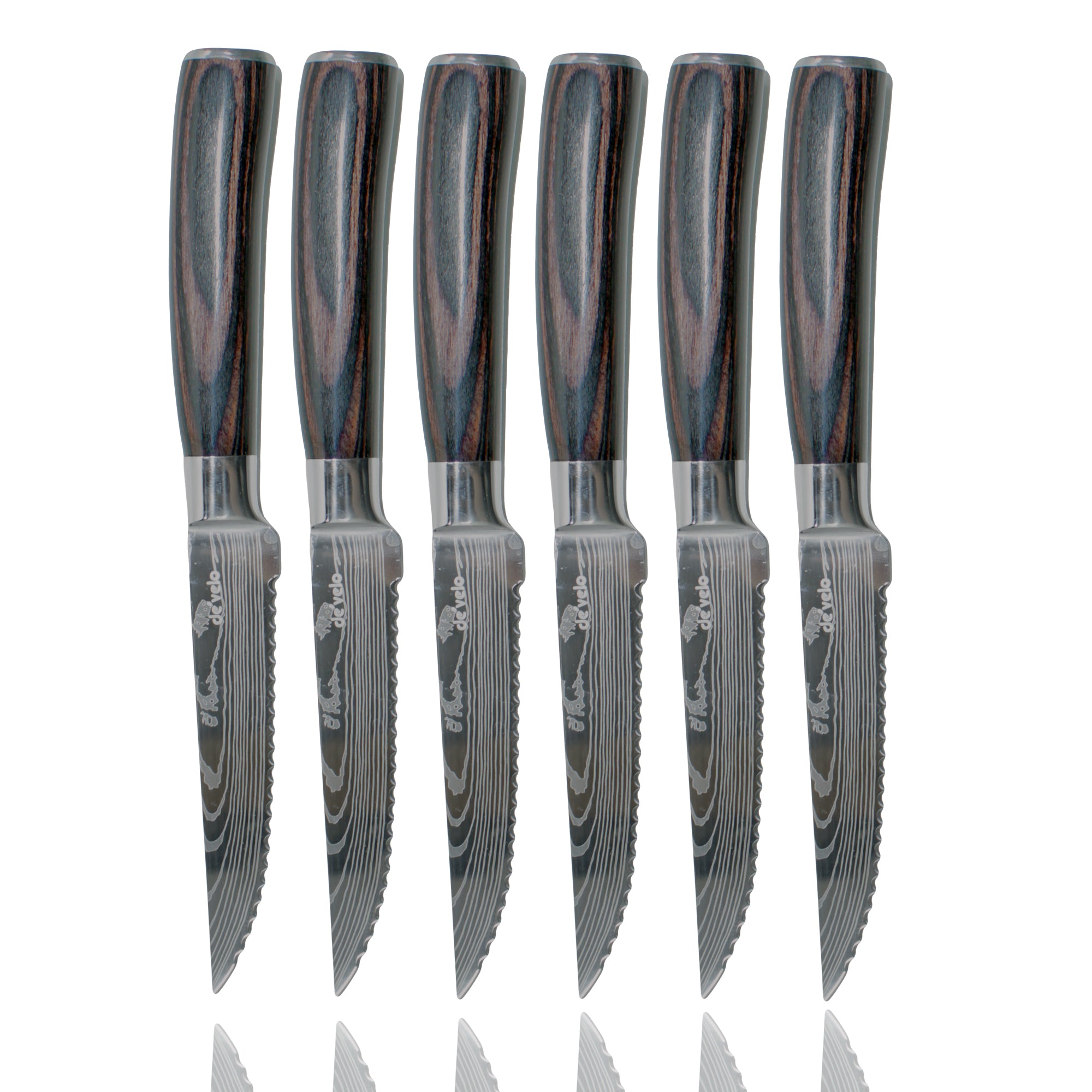 Damascus Serrated Steak Knife Set of 6 with Case, 5 Inch Serrated Steak  Knife, 67 Layers Steel Blades Hand-sharpened to 15°, Non-slip G10 Ergonomic