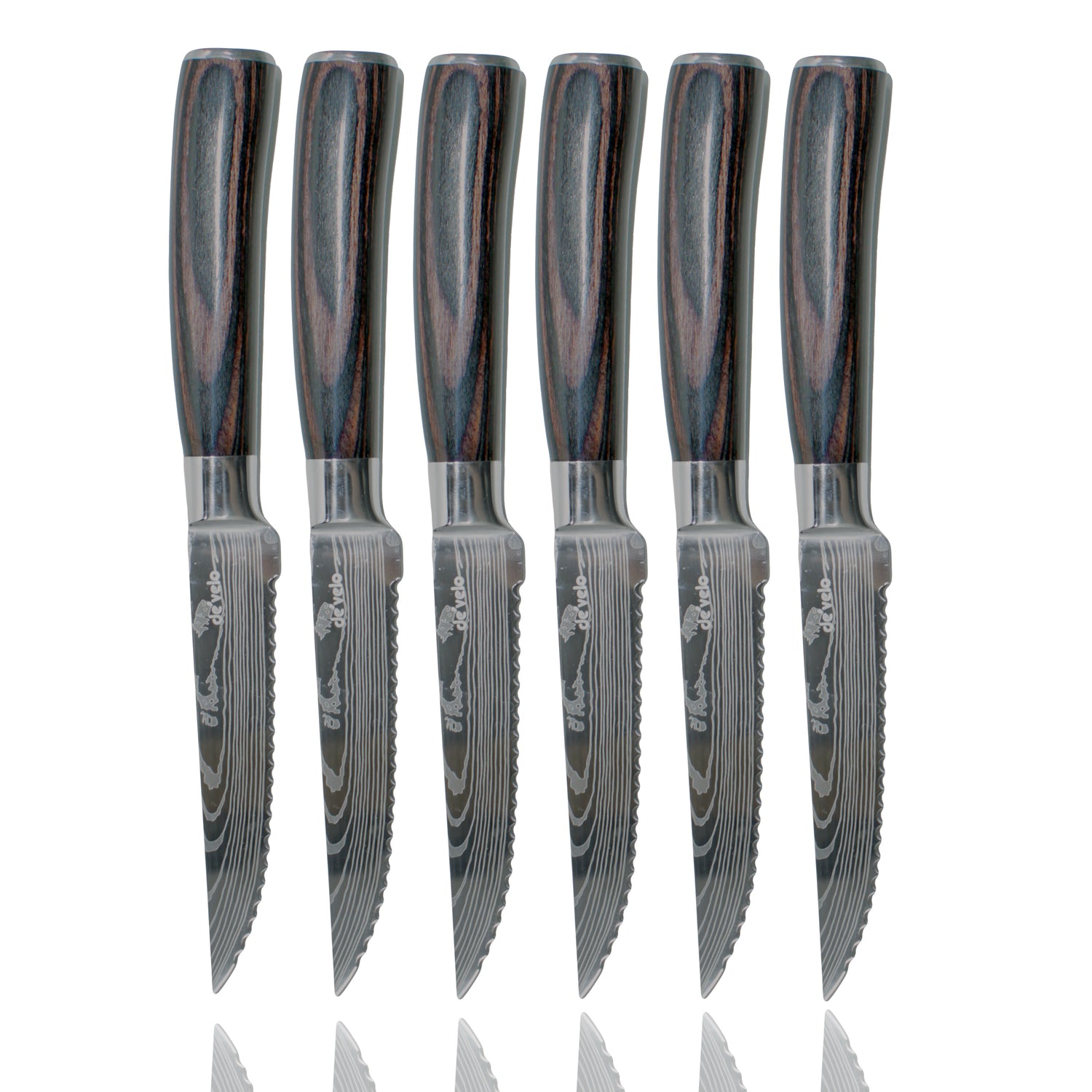 6-Piece Damascus Pattern Serrated Steak Knife Set