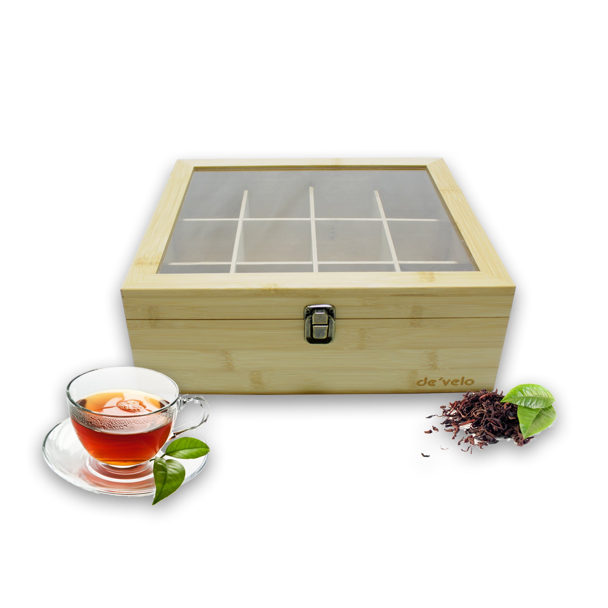 12 Compartment Bamboo Tea Bag Organizer