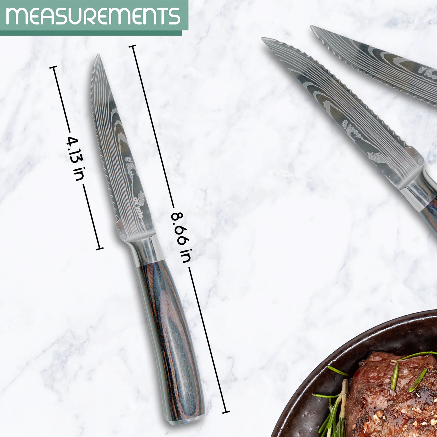 6-Piece Damascus Pattern Serrated Steak Knife Set