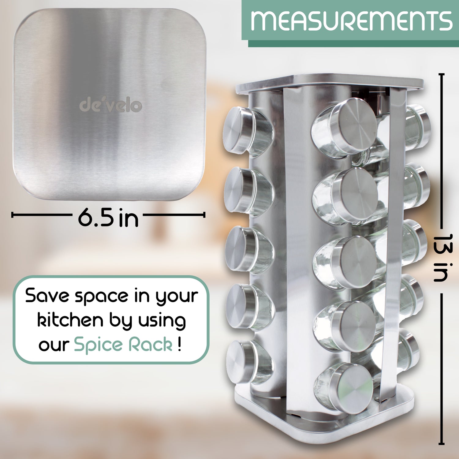 Square Revolving Spice Rack With 20 Jars.
