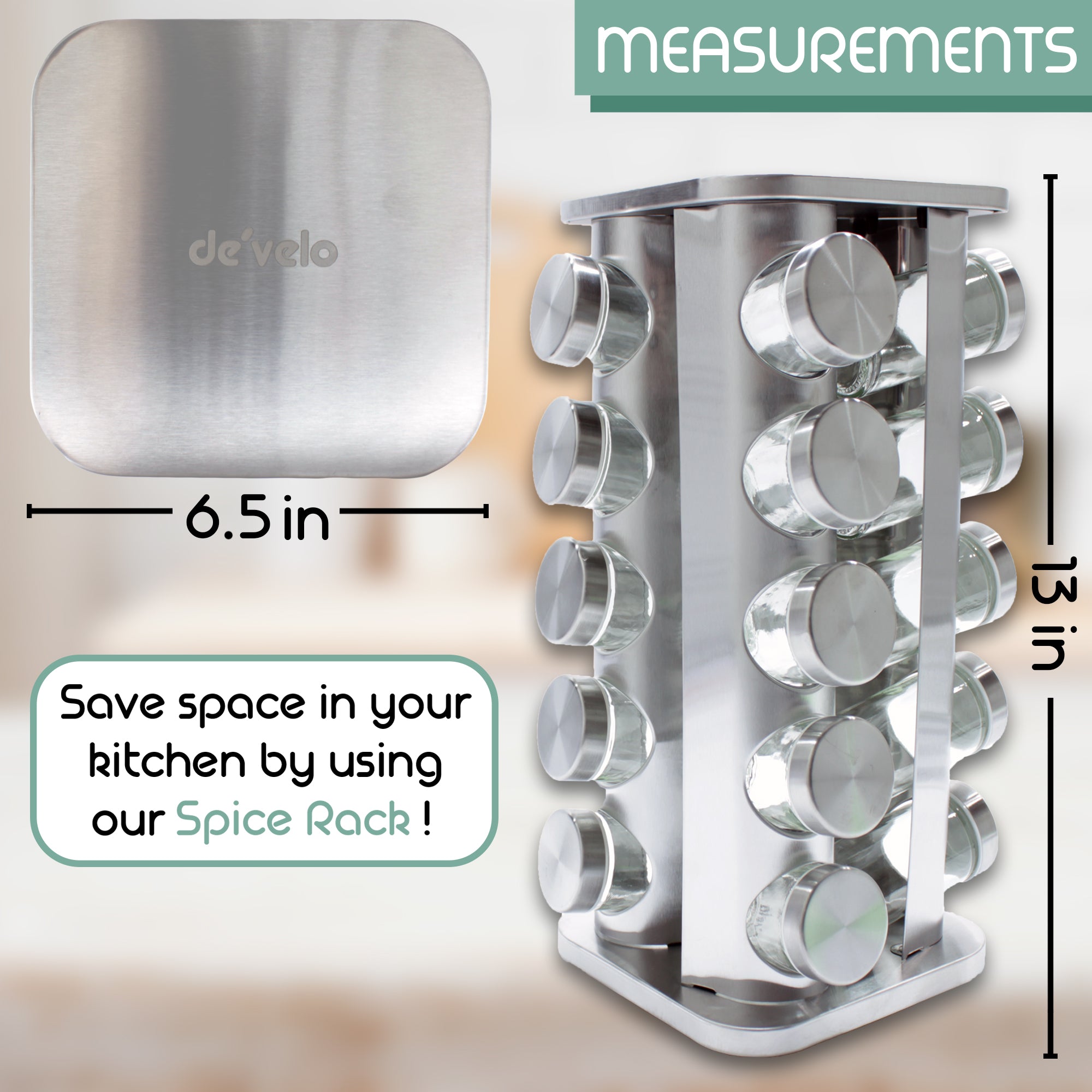 Square Revolving Spice Rack With 20 Jars.