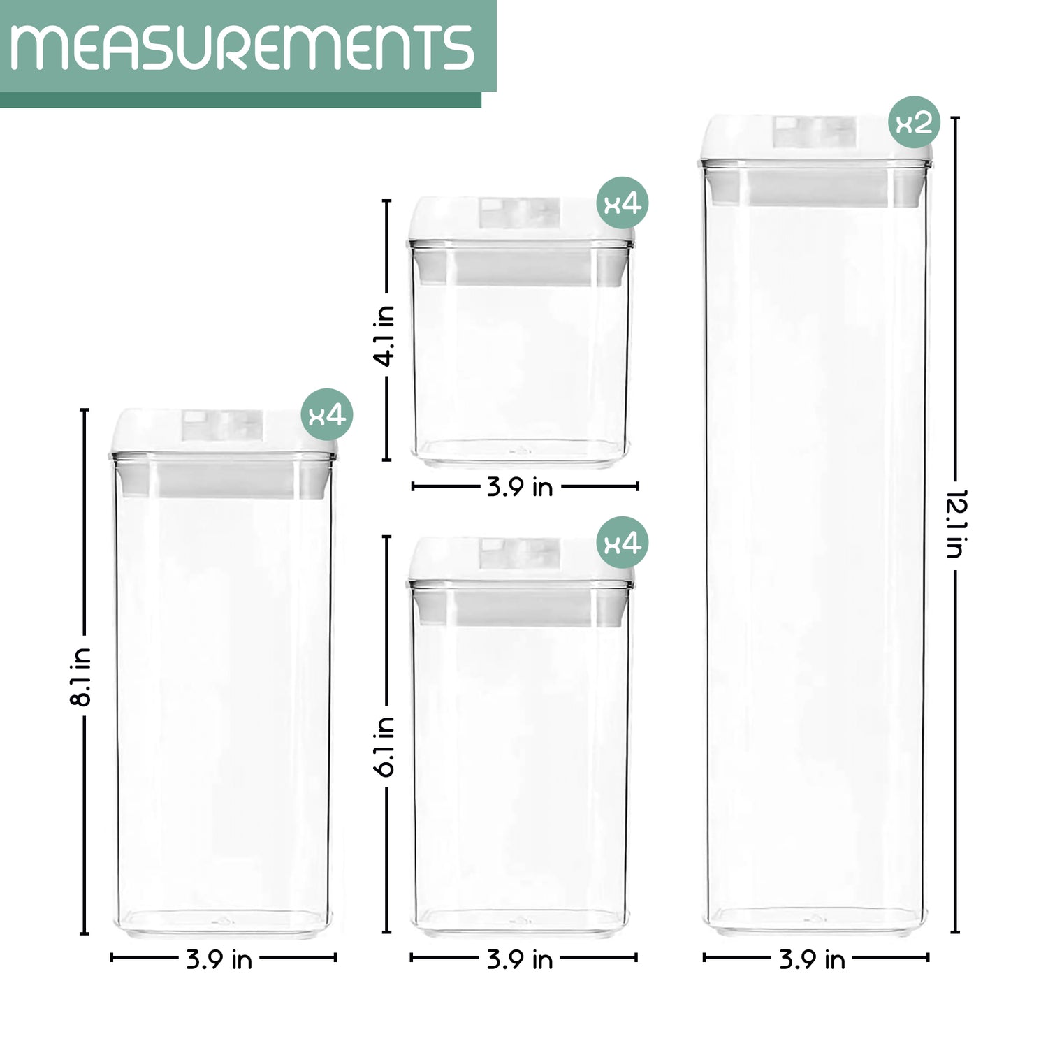 DEVELO 14 Piece Air Tight Food Storage, Measurements