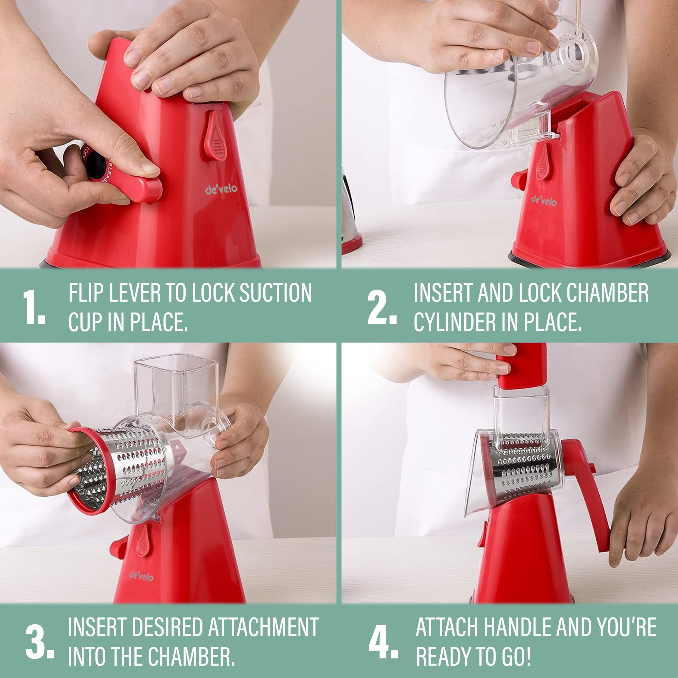 Rotary Cheese Grater with Suction-Cup Base and 3 Interchangeable Blades