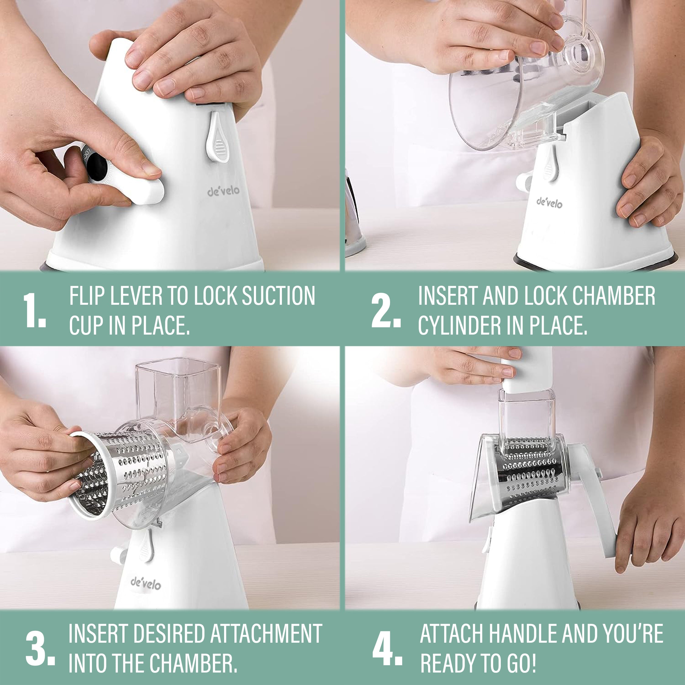 Rotary Cheese Grater with Suction-Cup Base and 3 Interchangeable Blades