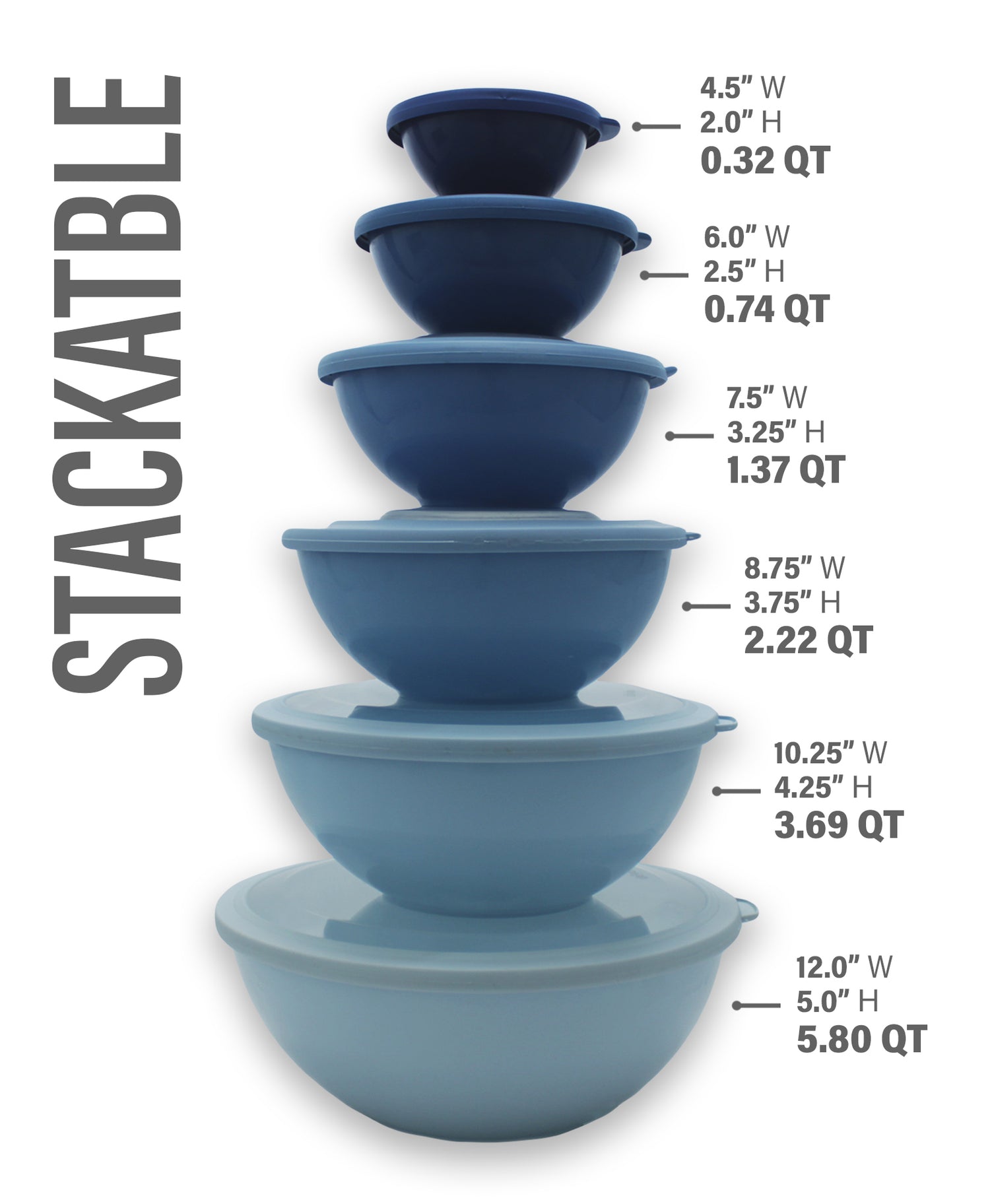 Mixing/Prep Bowls Nesting Design Set of 6 With Transparent Lids