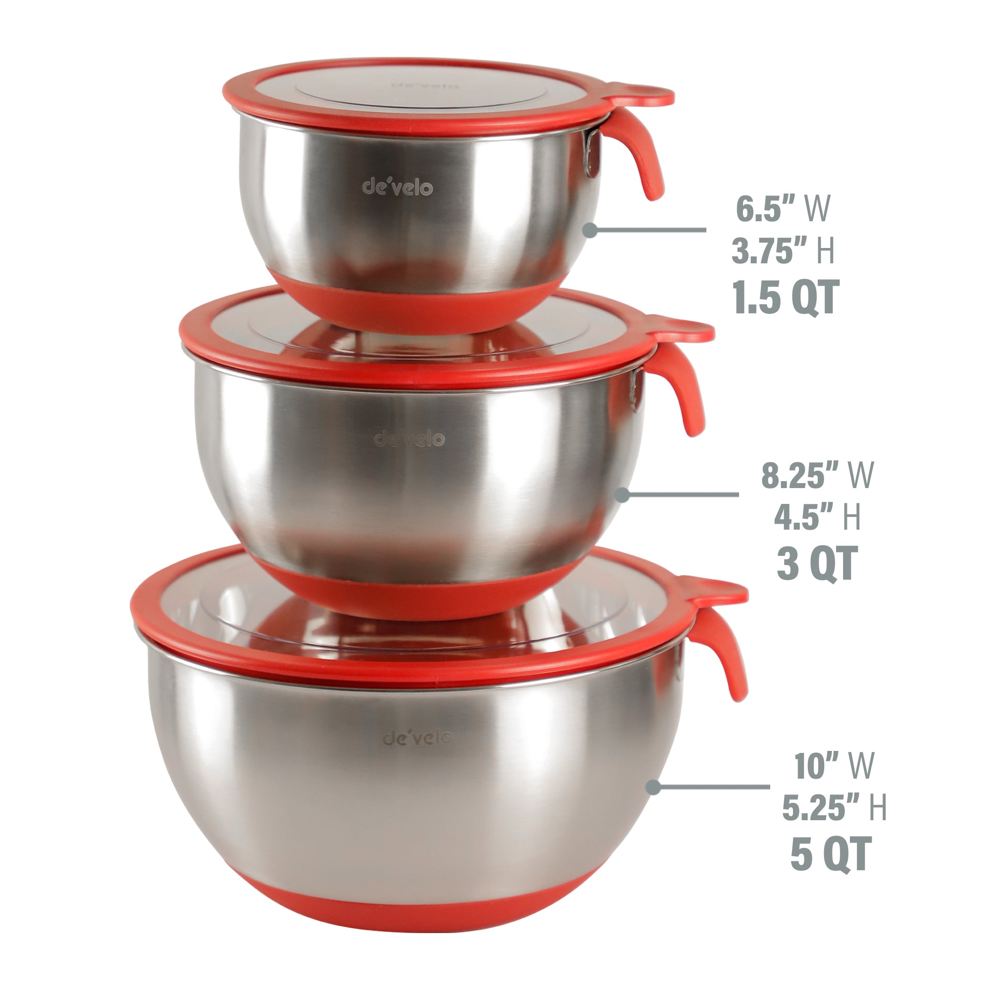 3-Piece Stainless Steel Mixing Bowl with Transparent Lid