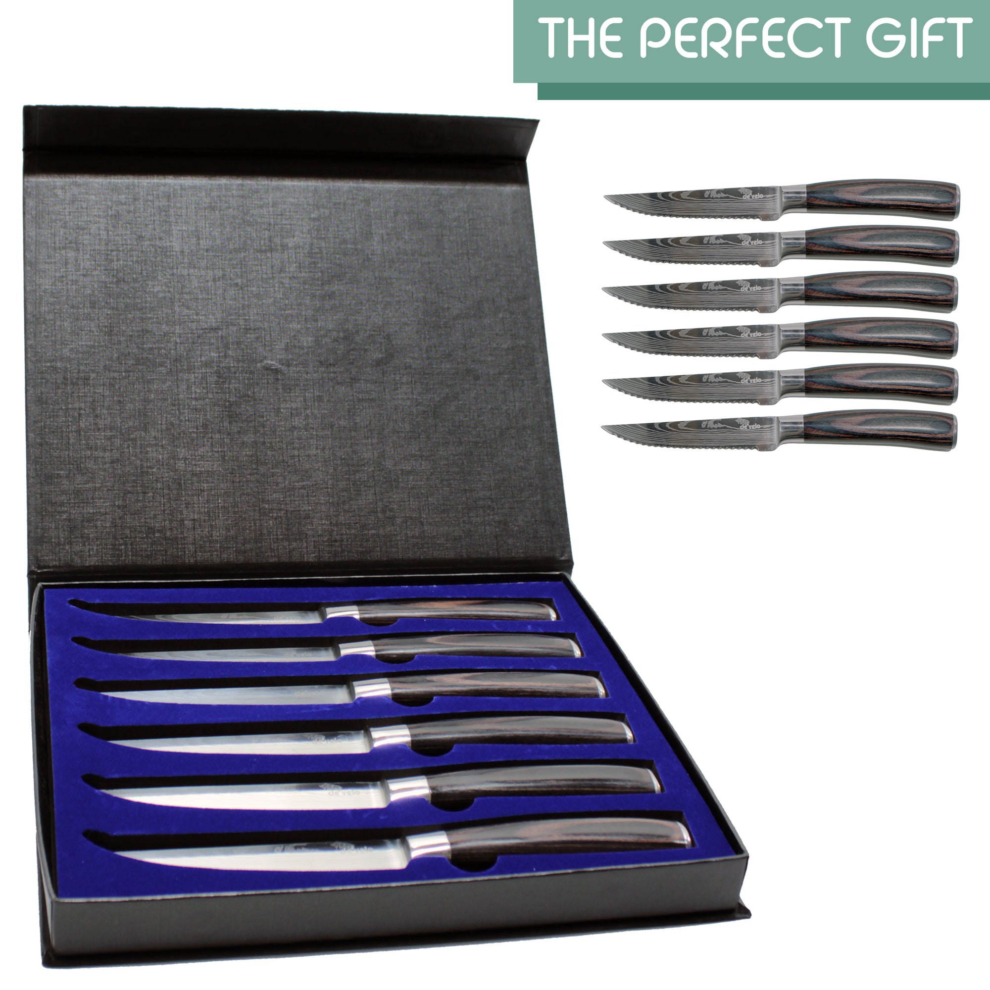 6-Piece Damascus Pattern Serrated Steak Knife Set
