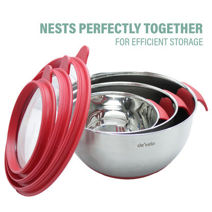 3-Piece Stainless Steel Mixing Bowl with Transparent Lid