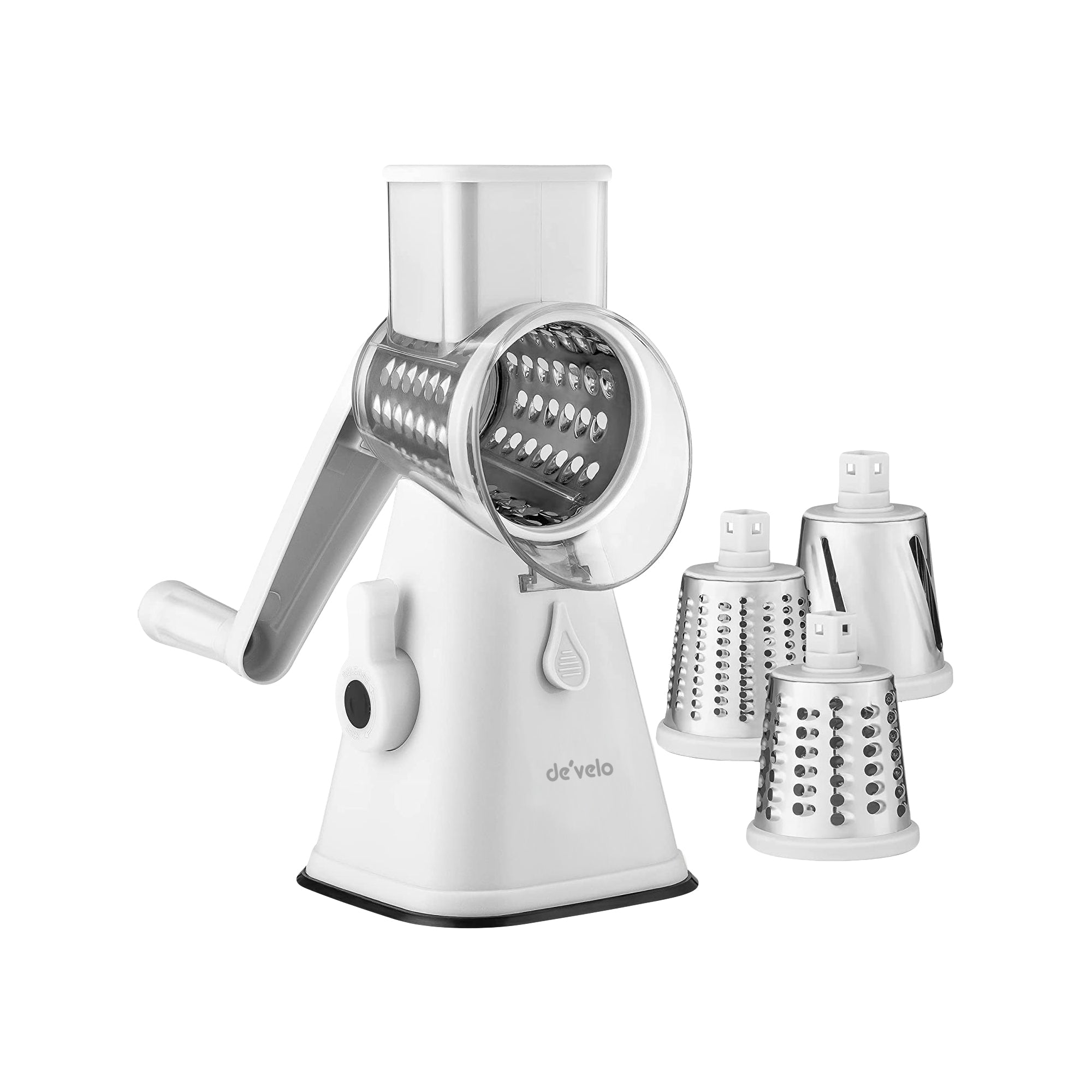 Rotary Cheese Grater with Suction-Cup Base and 3 Interchangeable Blades