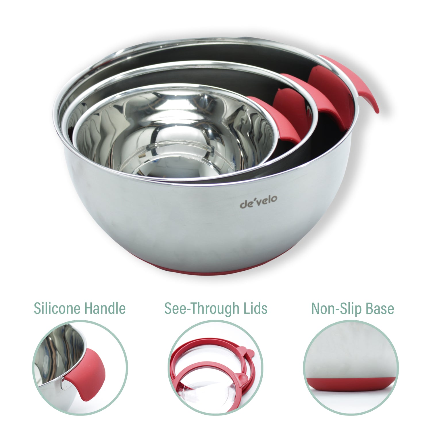 3-Piece Stainless Steel Mixing Bowl with Transparent Lid