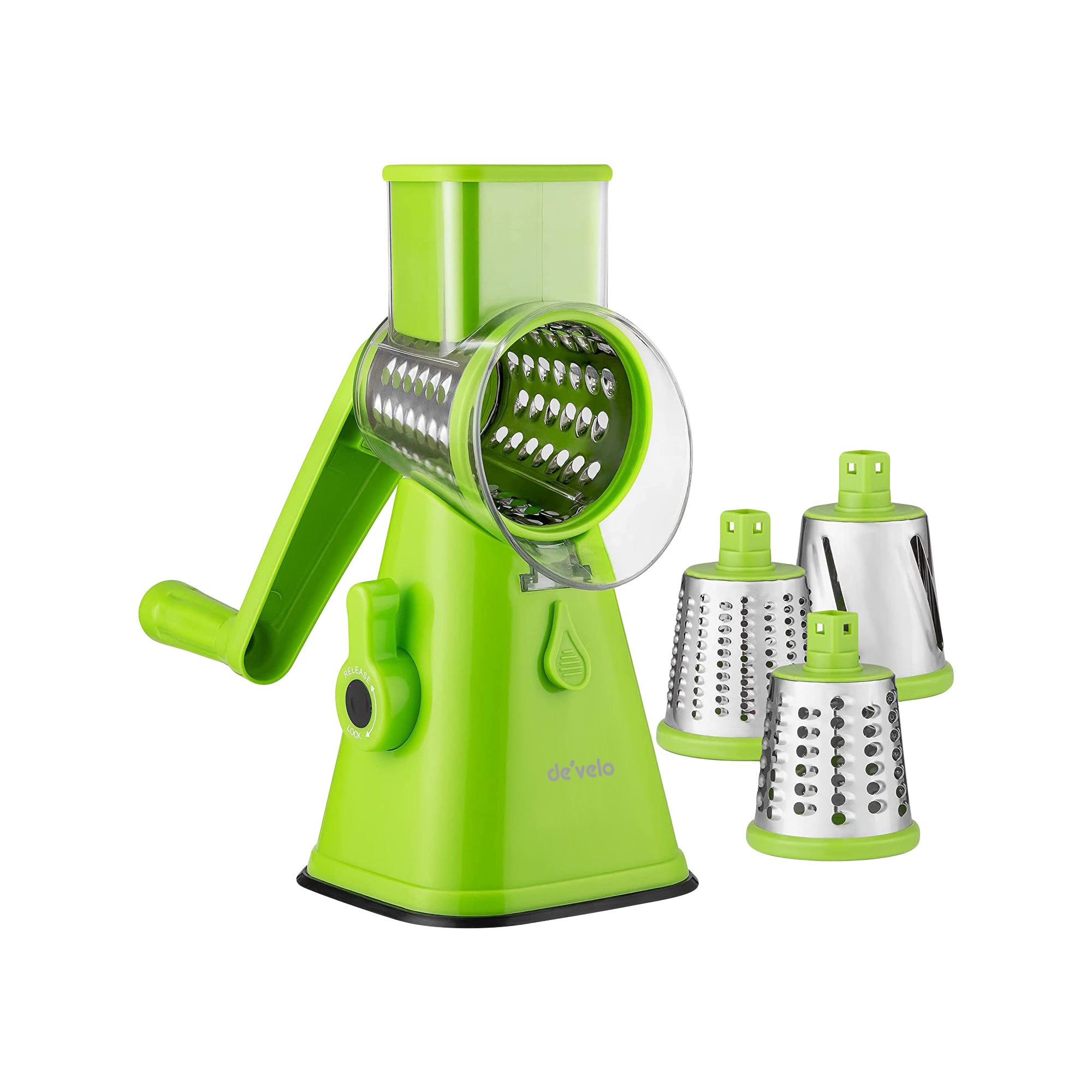 Rotary Cheese Grater with Suction-Cup Base and 3 Interchangeable Blades