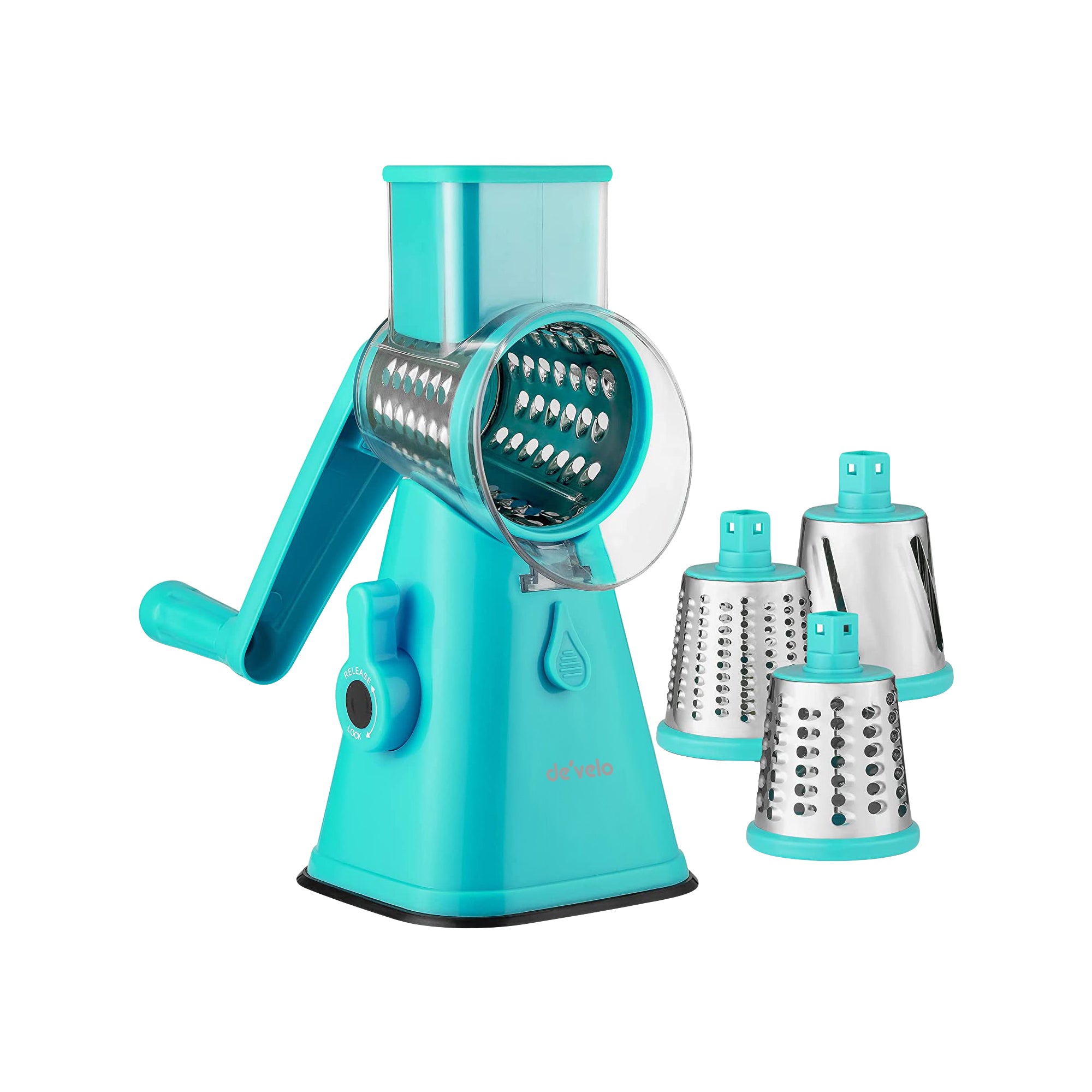 Rotary Cheese Grater with Suction-Cup Base and 3 Interchangeable Blades