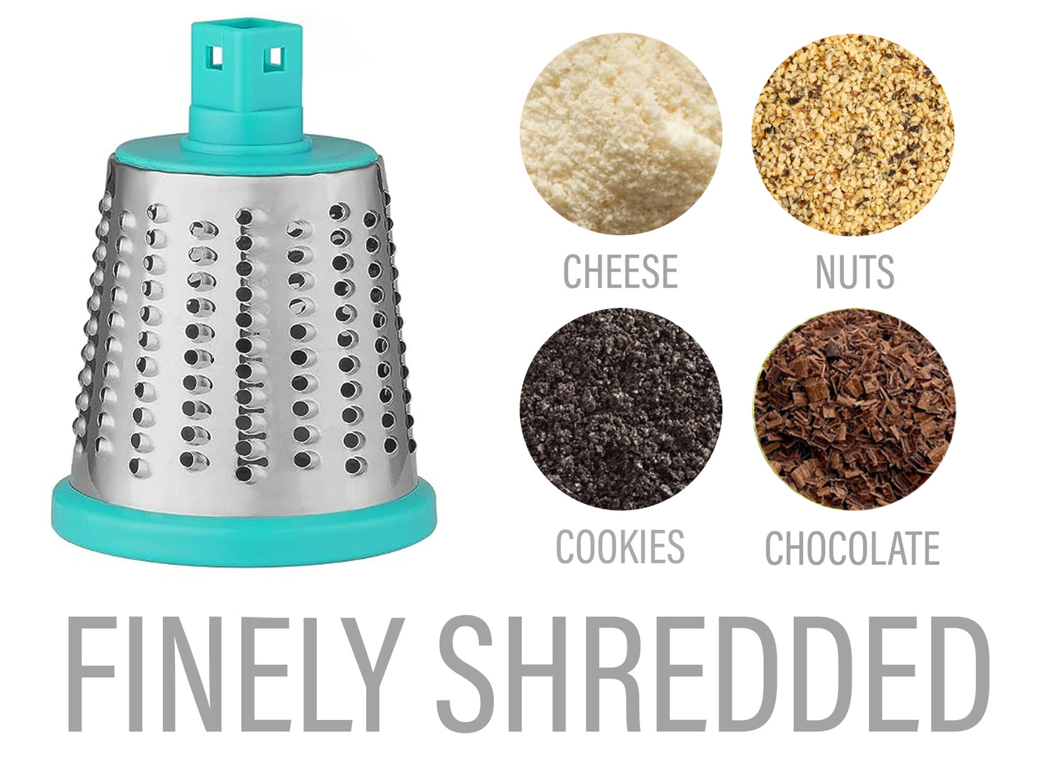 Rotary Cheese Grater with Suction-Cup Base and 3 Interchangeable Blades