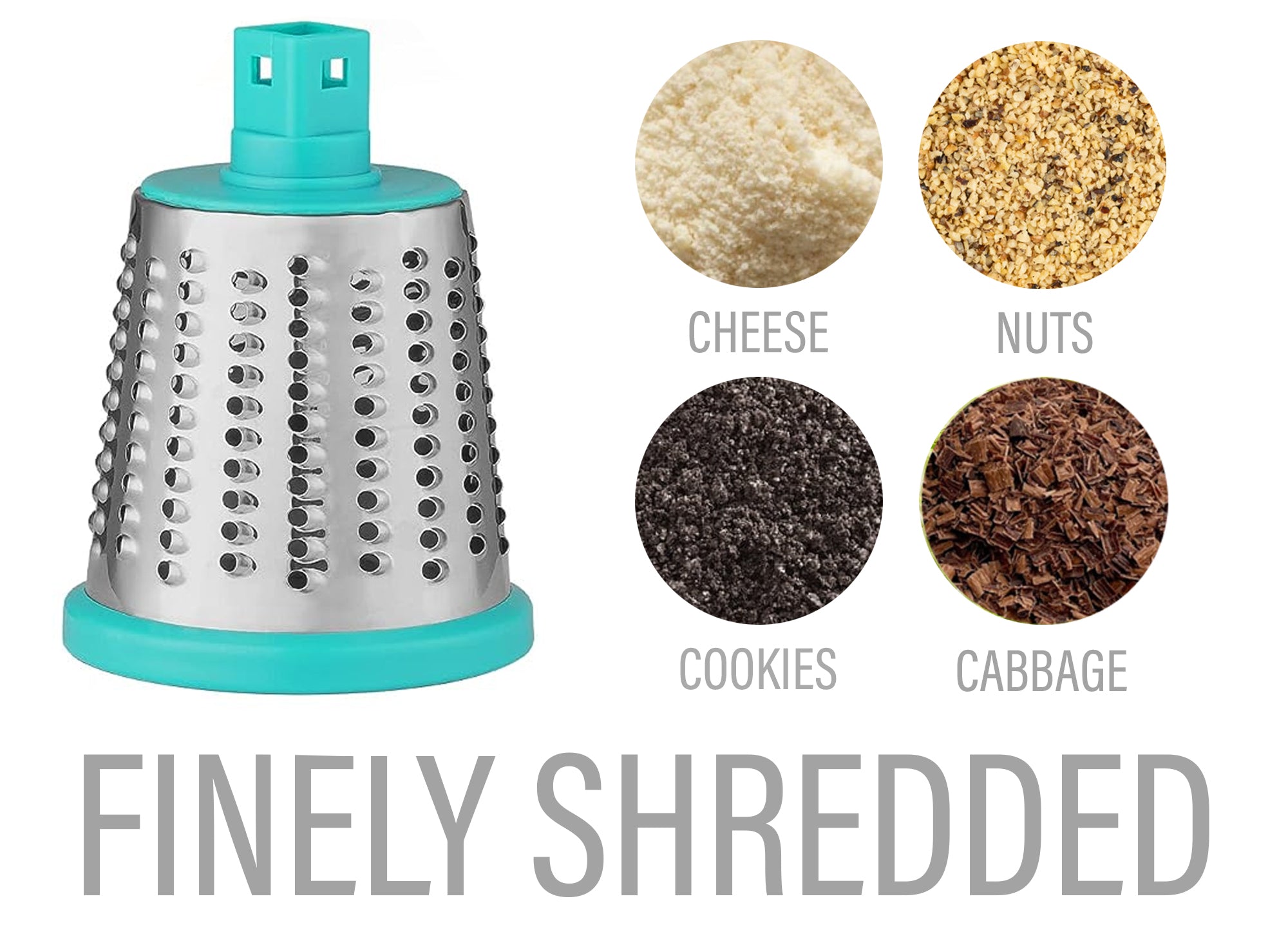 Rotary Cheese Grater with Suction-Cup Base and 3 Interchangeable Blades