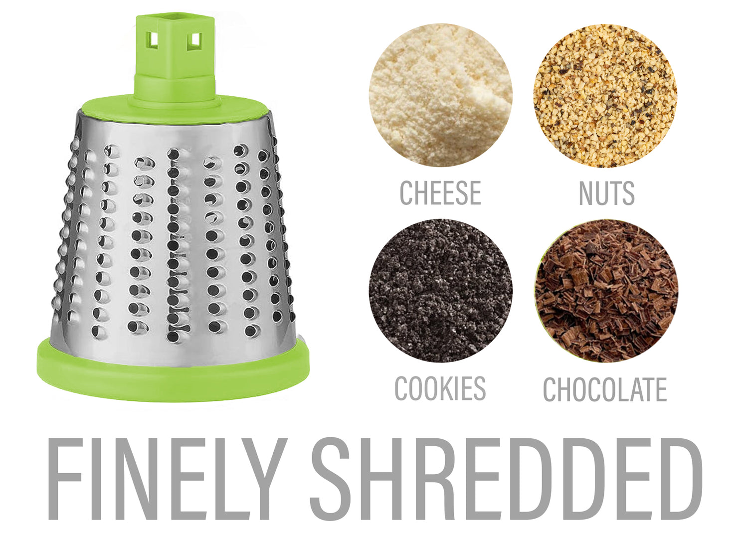 Rotary Cheese Grater with Suction-Cup Base and 3 Interchangeable Blades