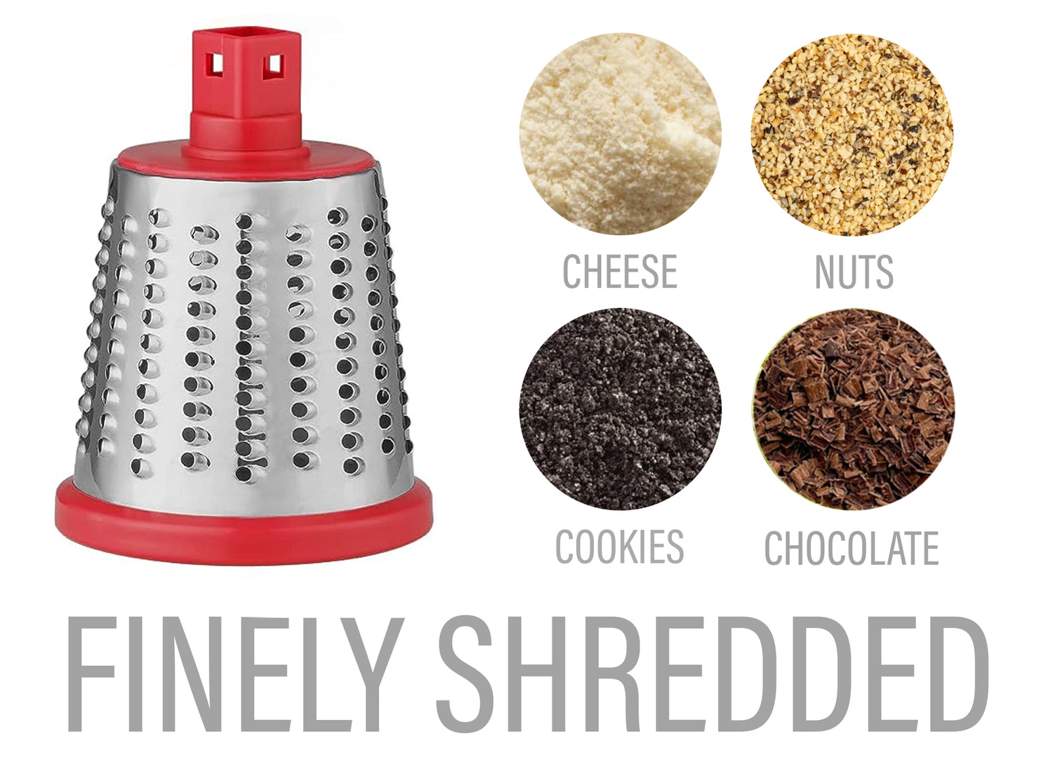 Rotary Cheese Grater with Suction-Cup Base and 3 Interchangeable Blades