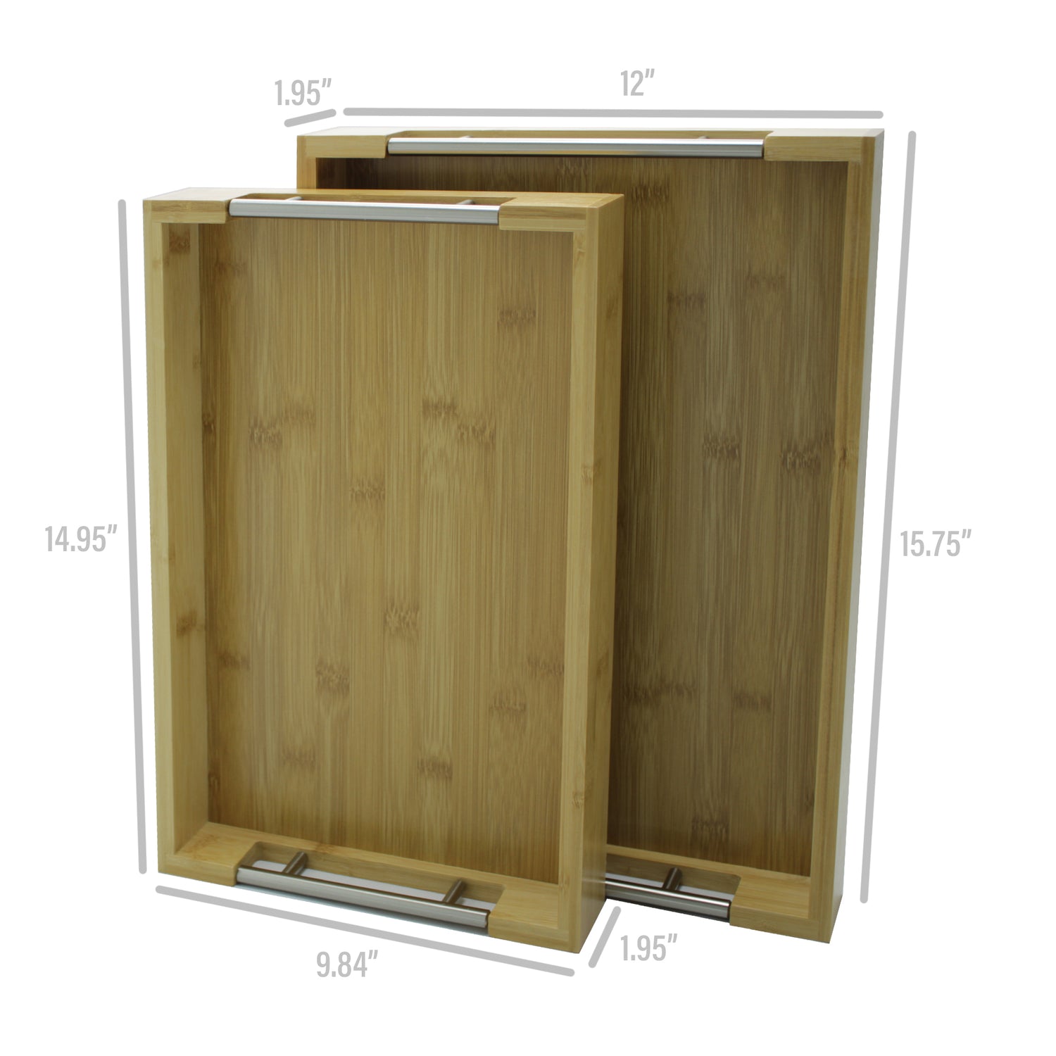 Bamboo Modern Serving Tray with Metal Handles (Set of 2)