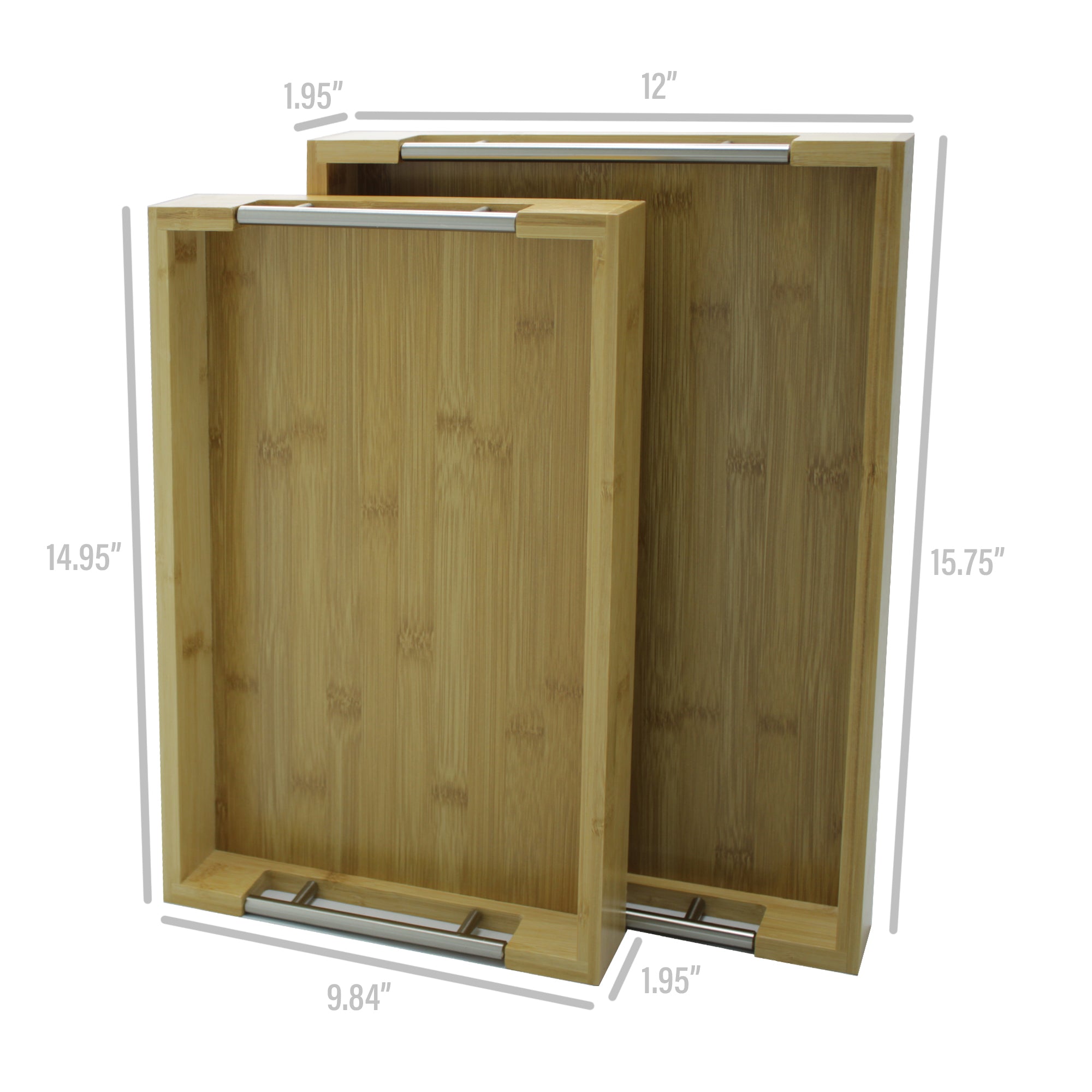 Bamboo Modern Serving Tray with Metal Handles (Set of 2)