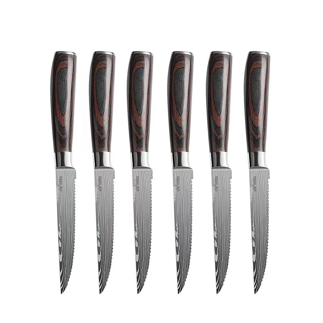 6-Piece Stainless Steel Damascus Patterned Steak Knife Set