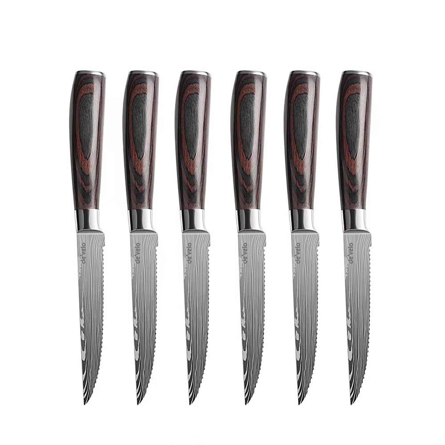 6-Piece Stainless Steel Damascus Patterned Steak Knife Set