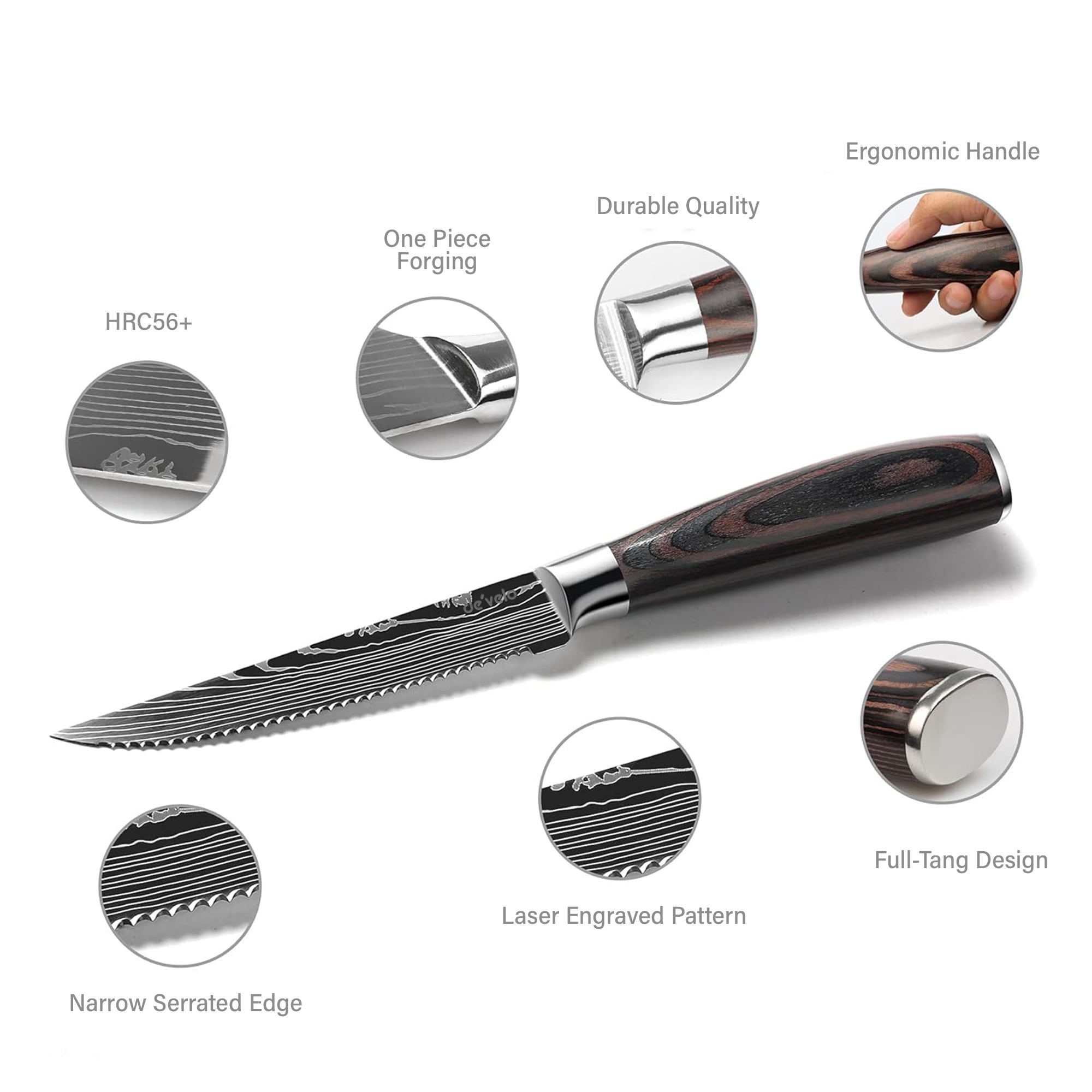 6-Piece Stainless Steel Damascus Patterned Steak Knife Set