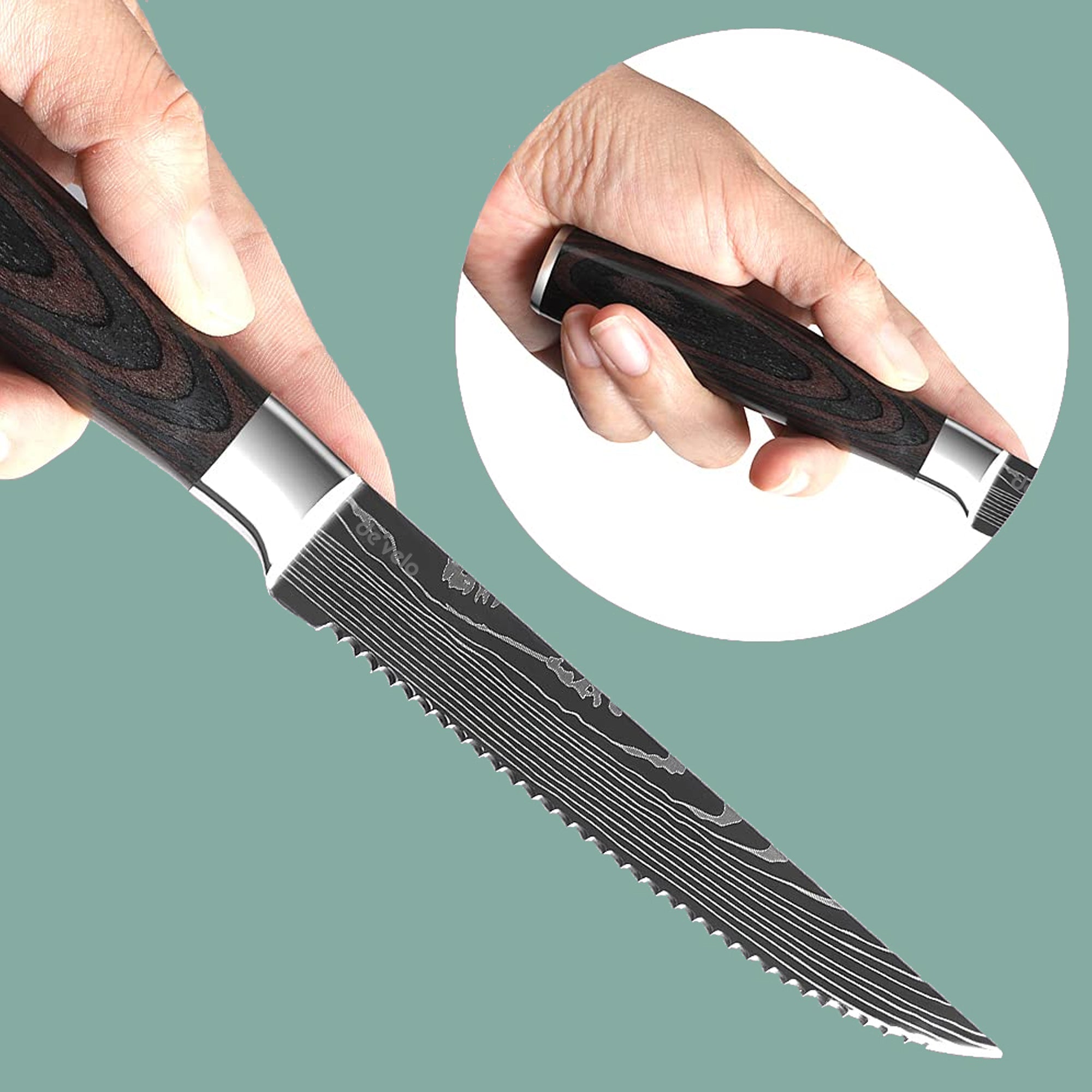 6-Piece Stainless Steel Damascus Patterned Steak Knife Set