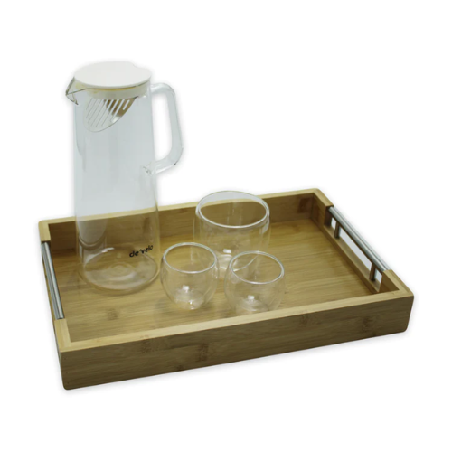 Bamboo Modern Serving Tray with Metal Handles (Set of 2)