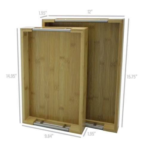 Bamboo Modern Serving Tray with Metal Handles (Set of 2)