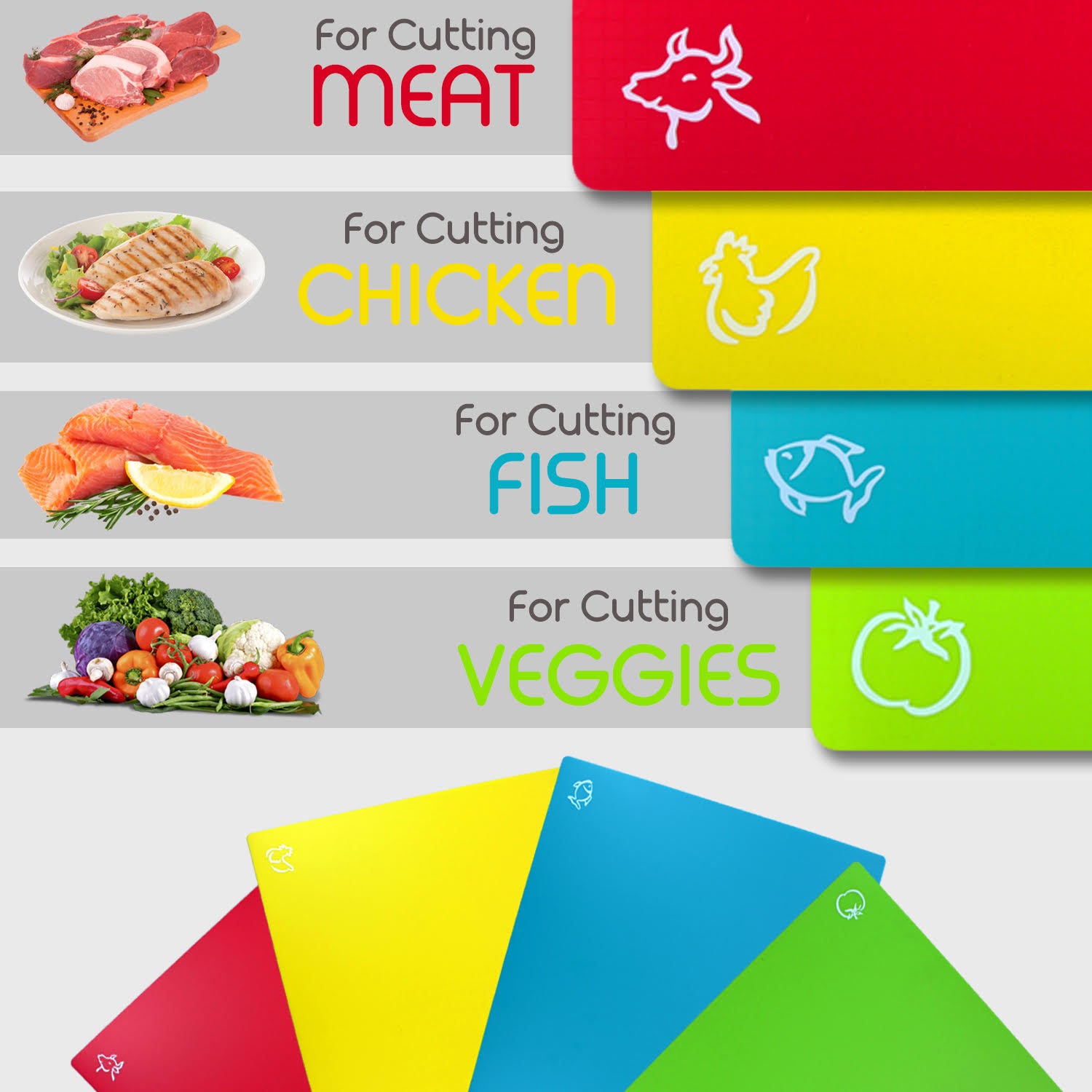 4-Piece Flexible Plastic Cutting Board Mats Set, Colored Mats