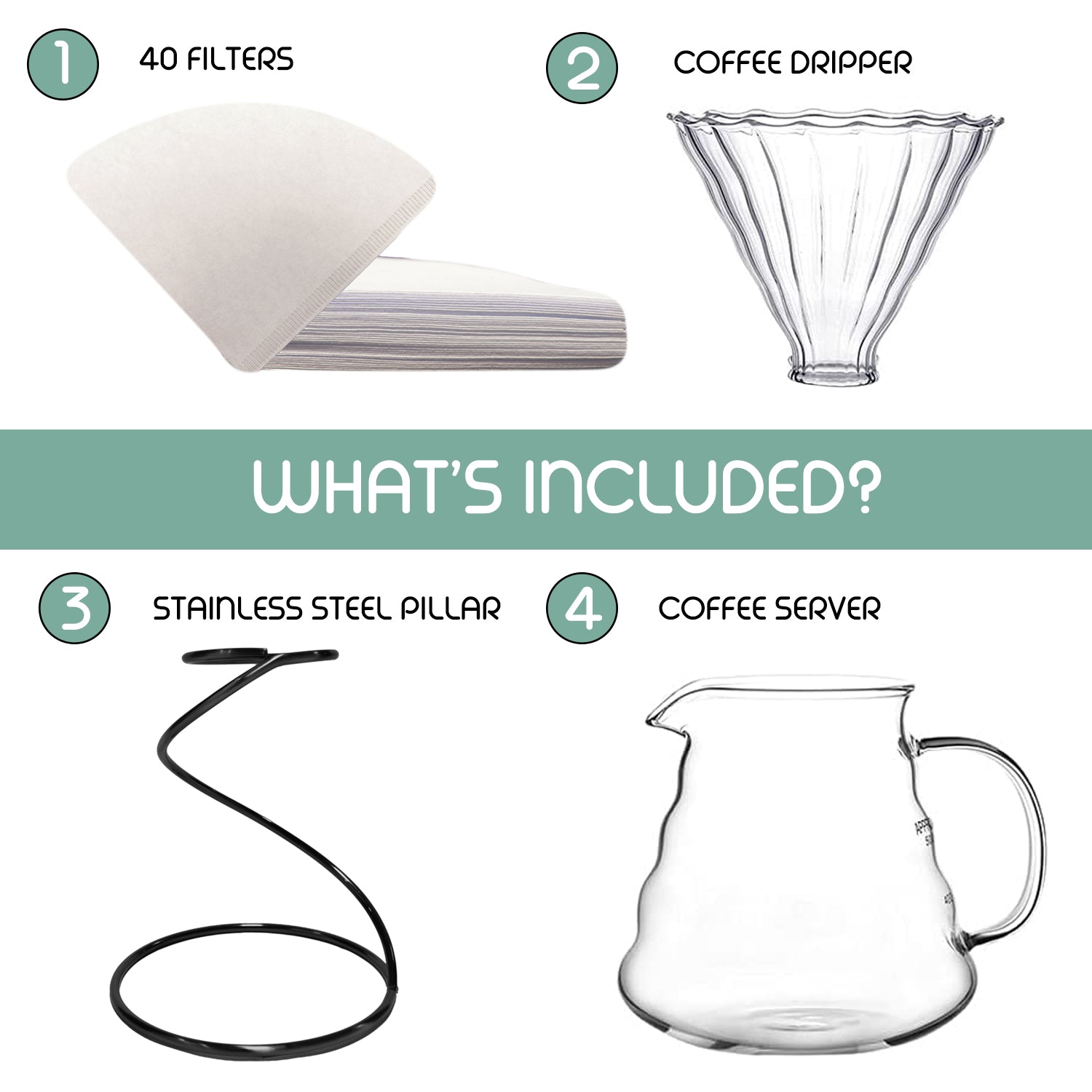 Glass Pour Over Coffeemaker, Hand Drip Coffee Kit