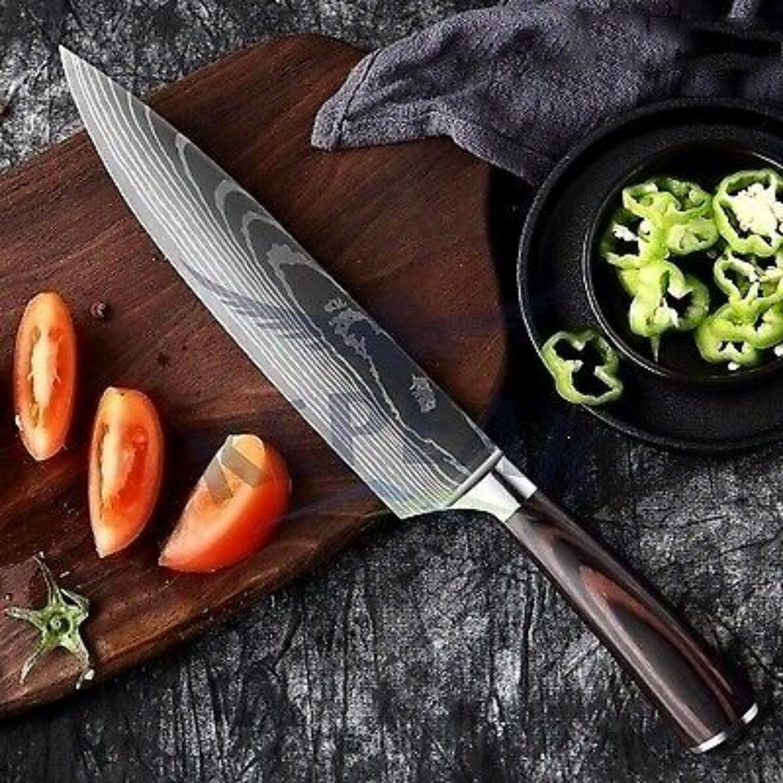 Damascus Pattern Kitchen Knife 10-Piece Set