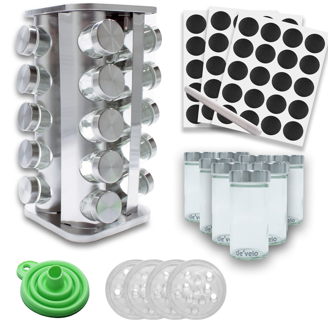 Square Revolving Spice Rack With 20 Jars.
