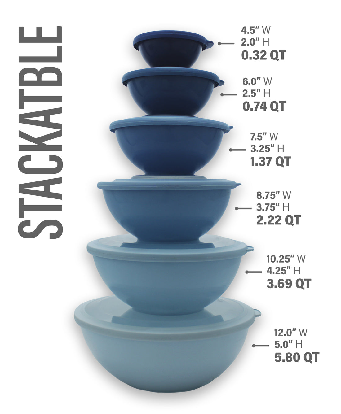 Mixing/Prep Bowls Nesting Design Set of 6 With Transparent Lids