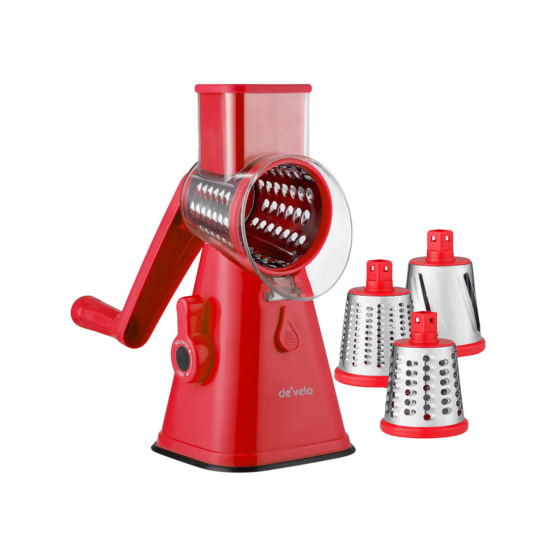 Rotary Cheese Grater with Suction-Cup Base and 3 Interchangeable Blades