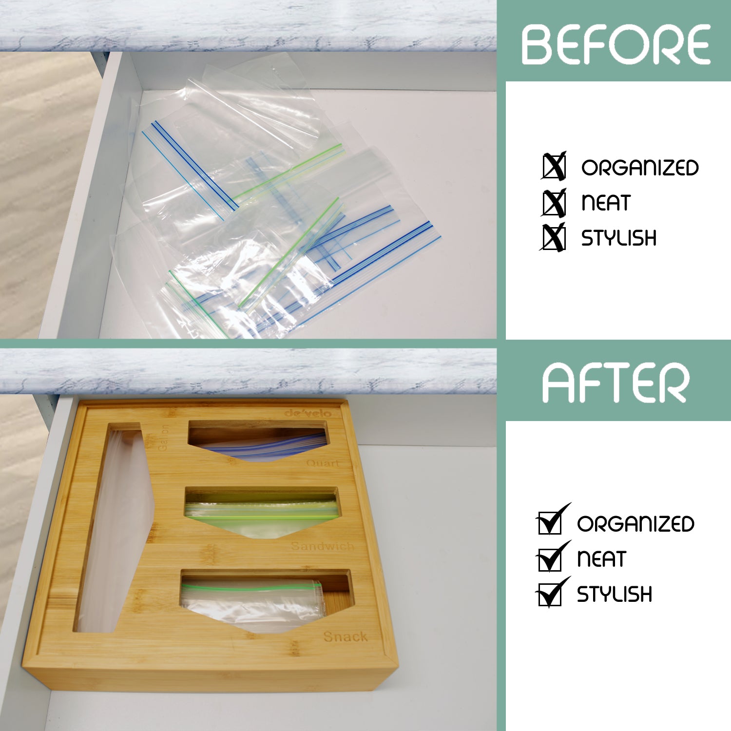 Bamboo Ziplock Bag Organizer